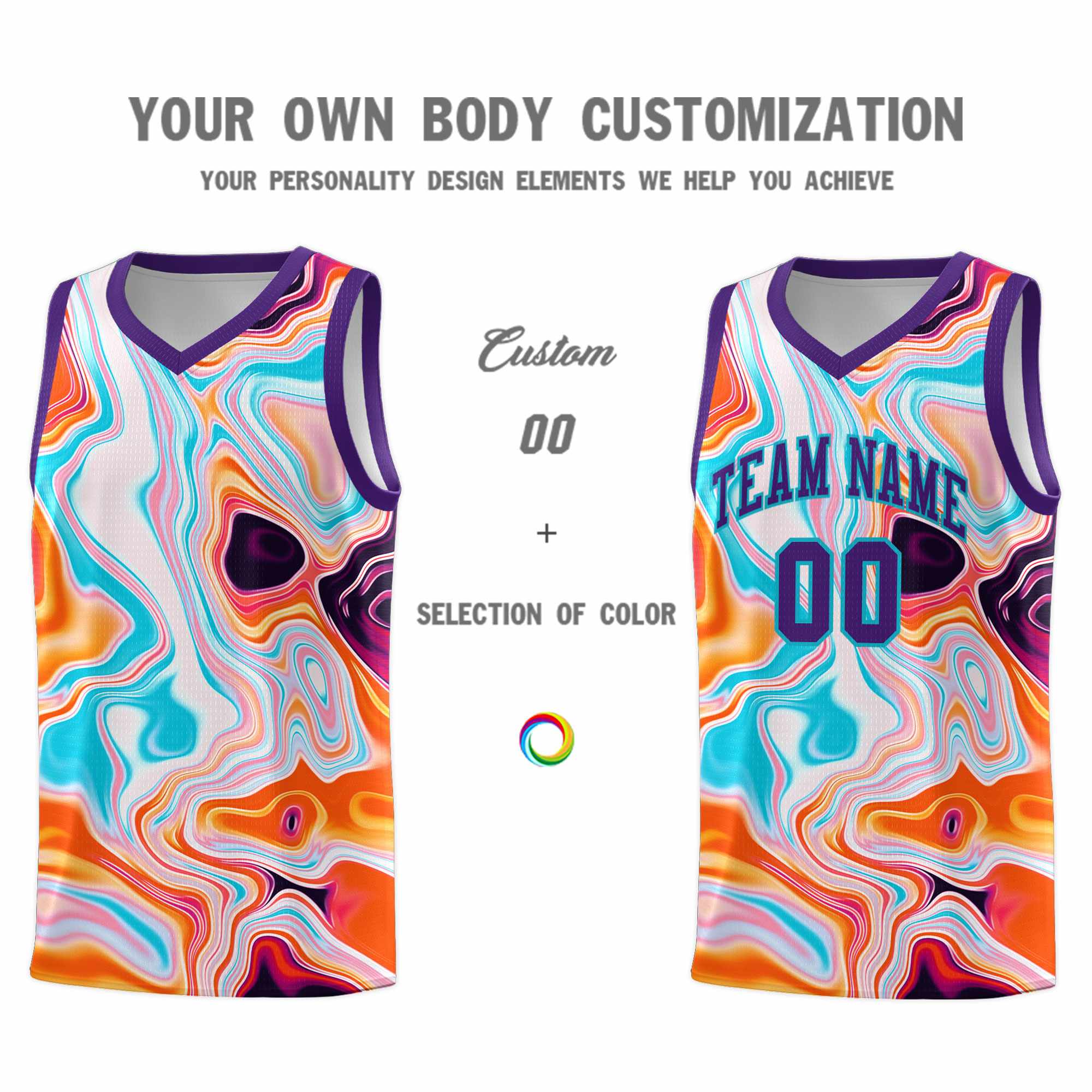 Custom Purple Fluid Painting Pattern Sports Uniform Basketball Jersey