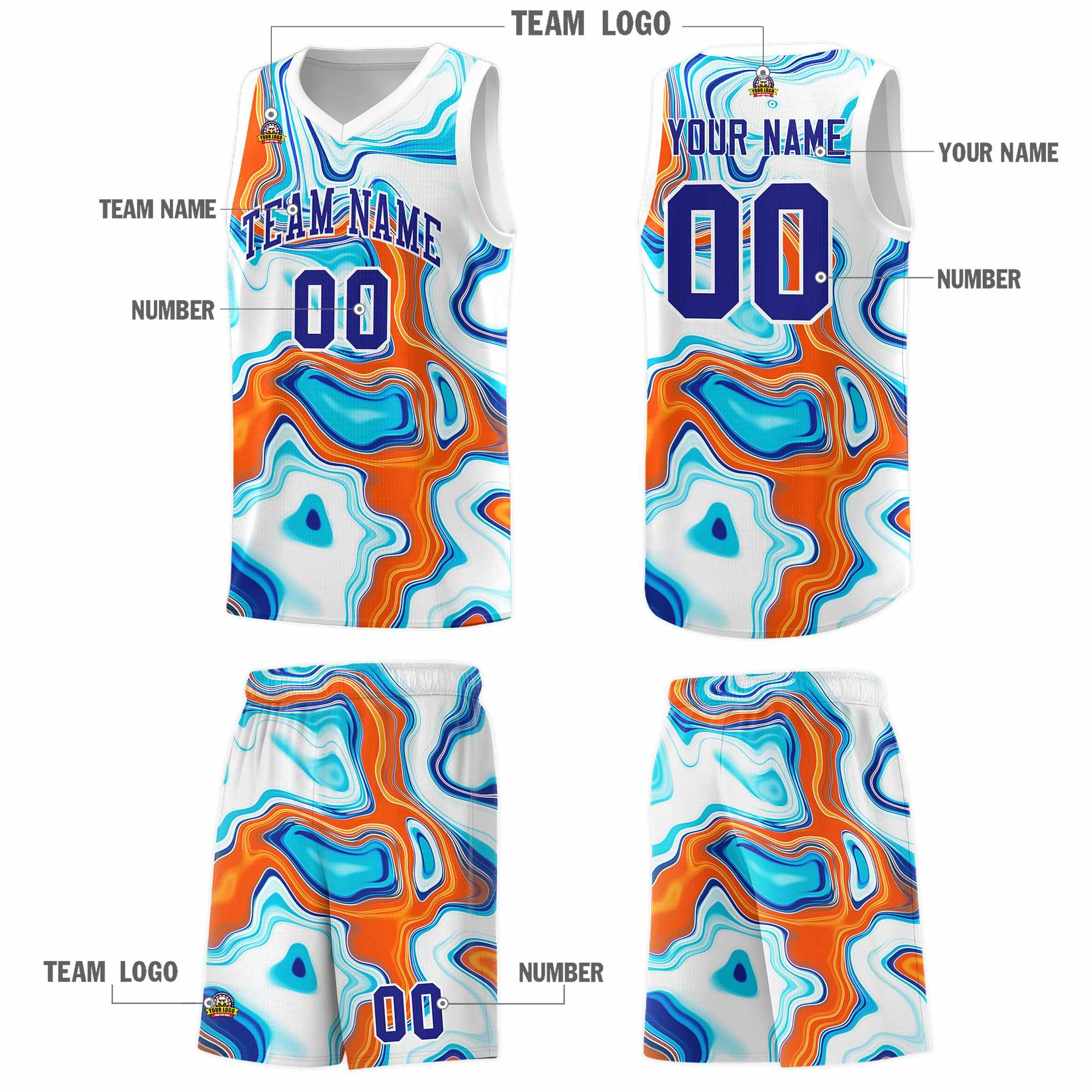 Custom White Fluid Painting Pattern Sports Uniform Basketball Jersey