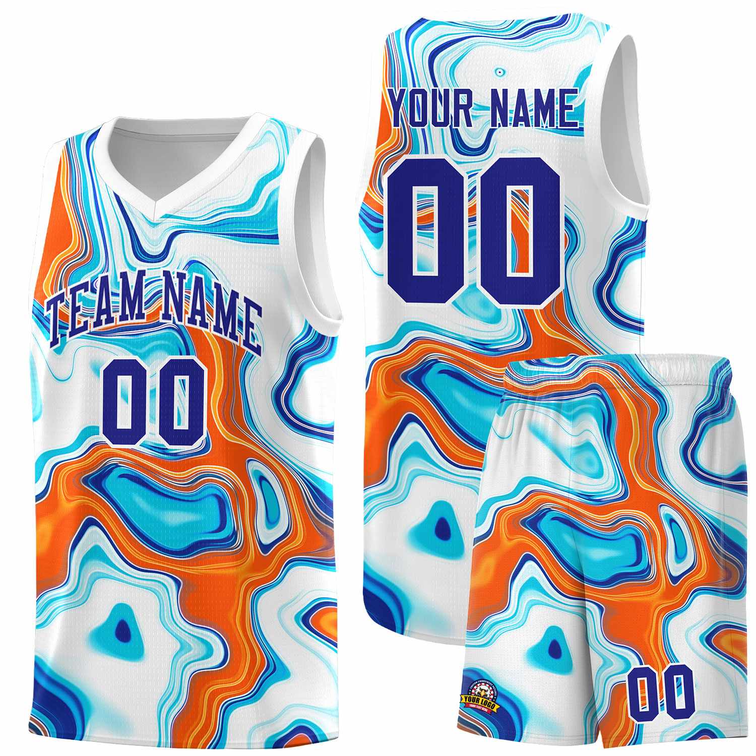 Custom White Fluid Painting Pattern Sports Uniform Basketball Jersey