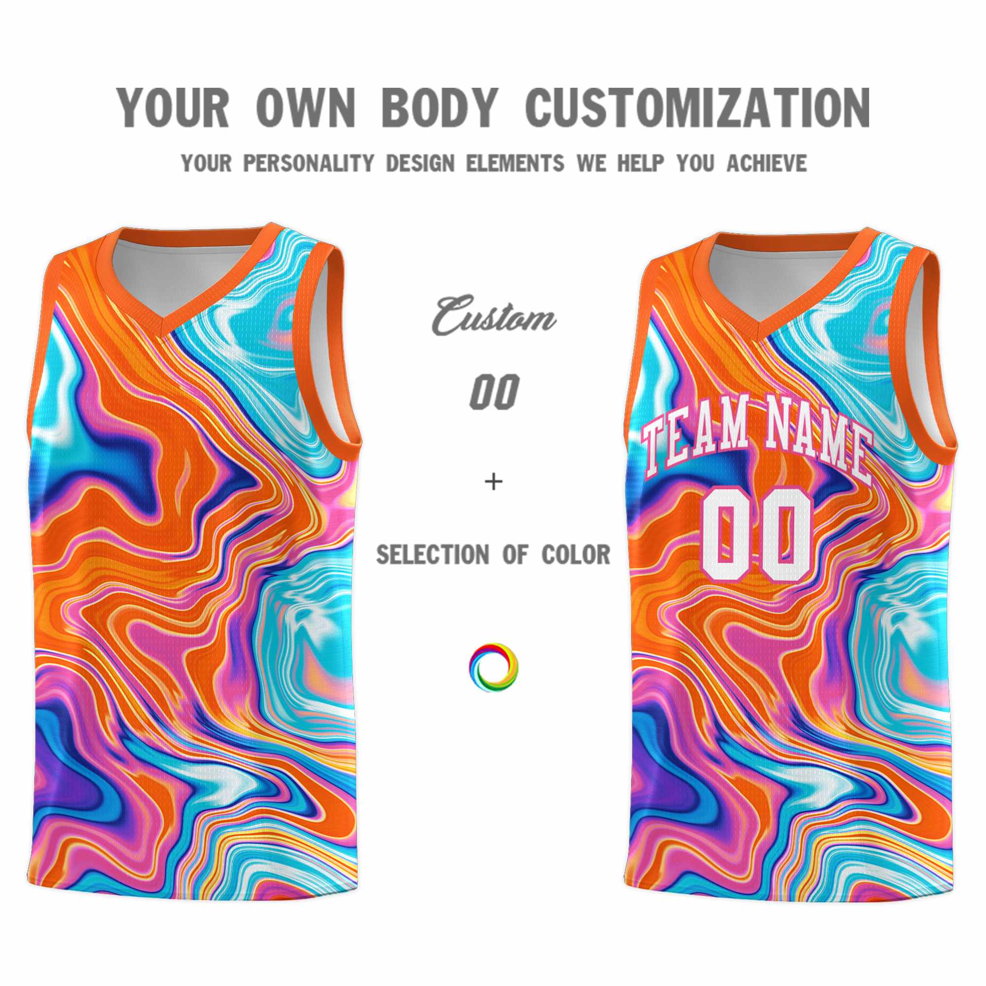 Custom Orange Fluid Painting Pattern Sports Uniform Basketball Jersey