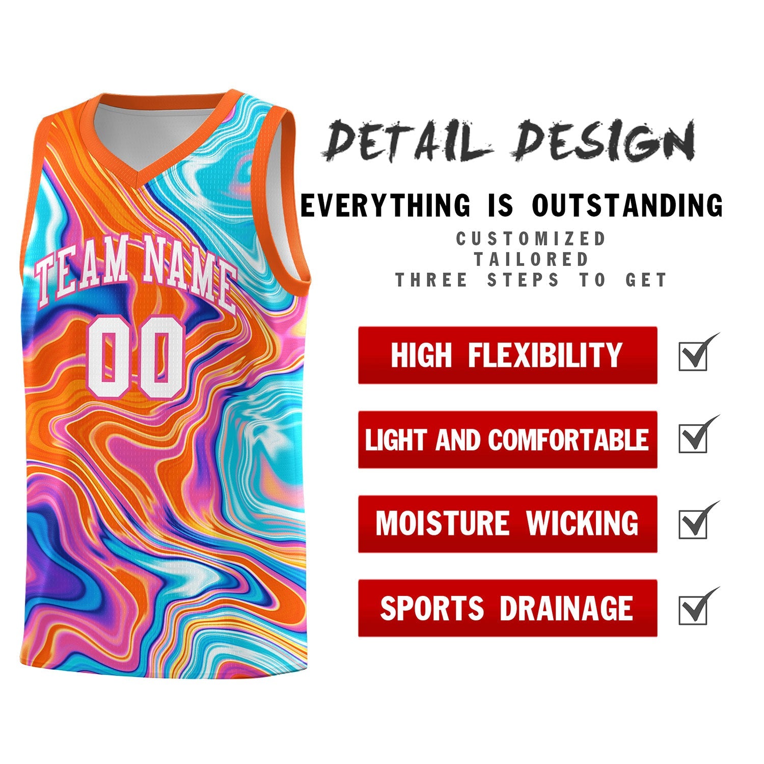 Custom Orange Fluid Painting Pattern Sports Uniform Basketball Jersey