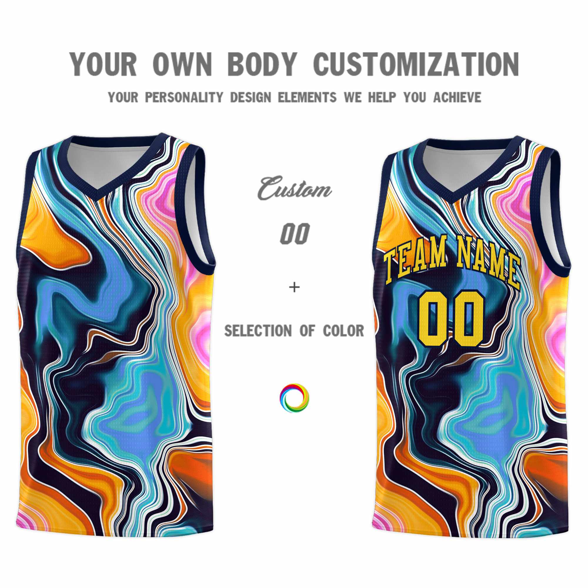 Custom Navy Fluid Painting Pattern Sports Uniform Basketball Jersey