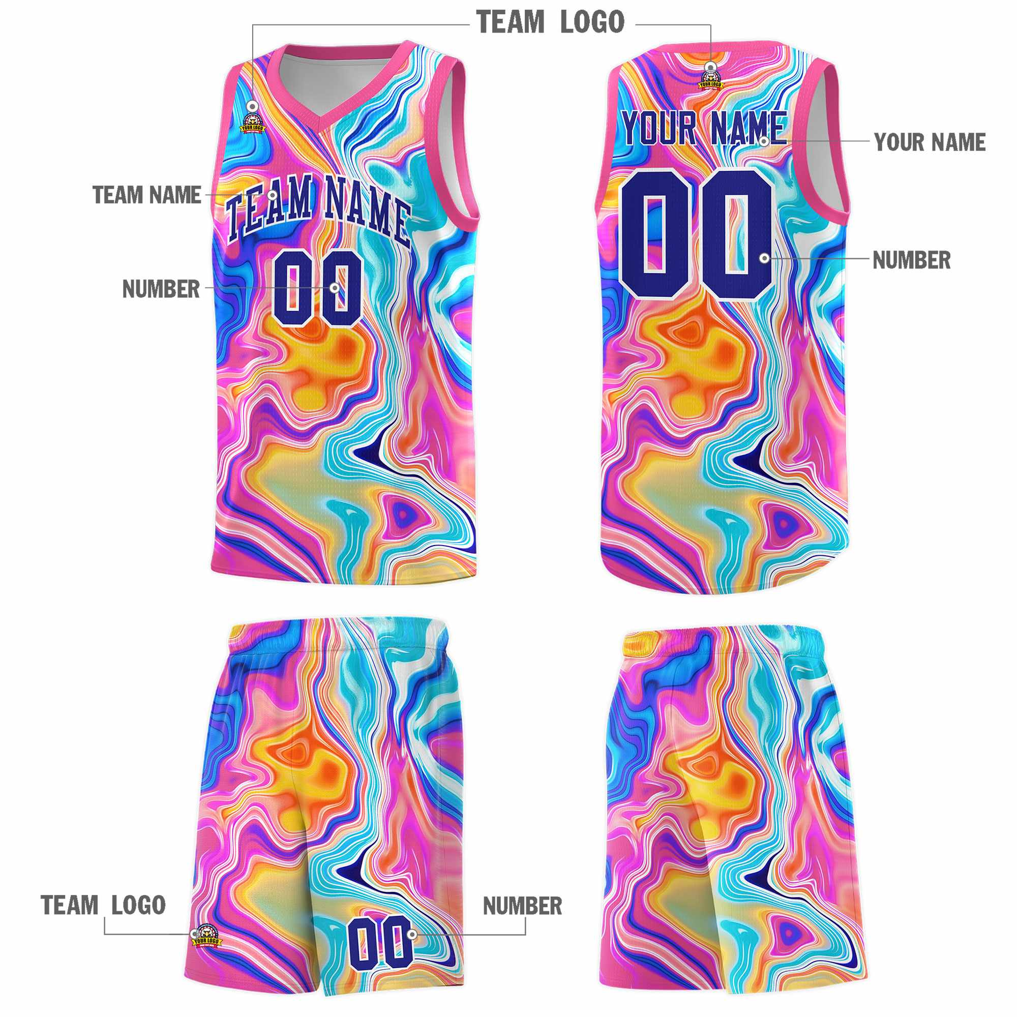 Custom Pink Fluid Painting Pattern Sports Uniform Basketball Jersey