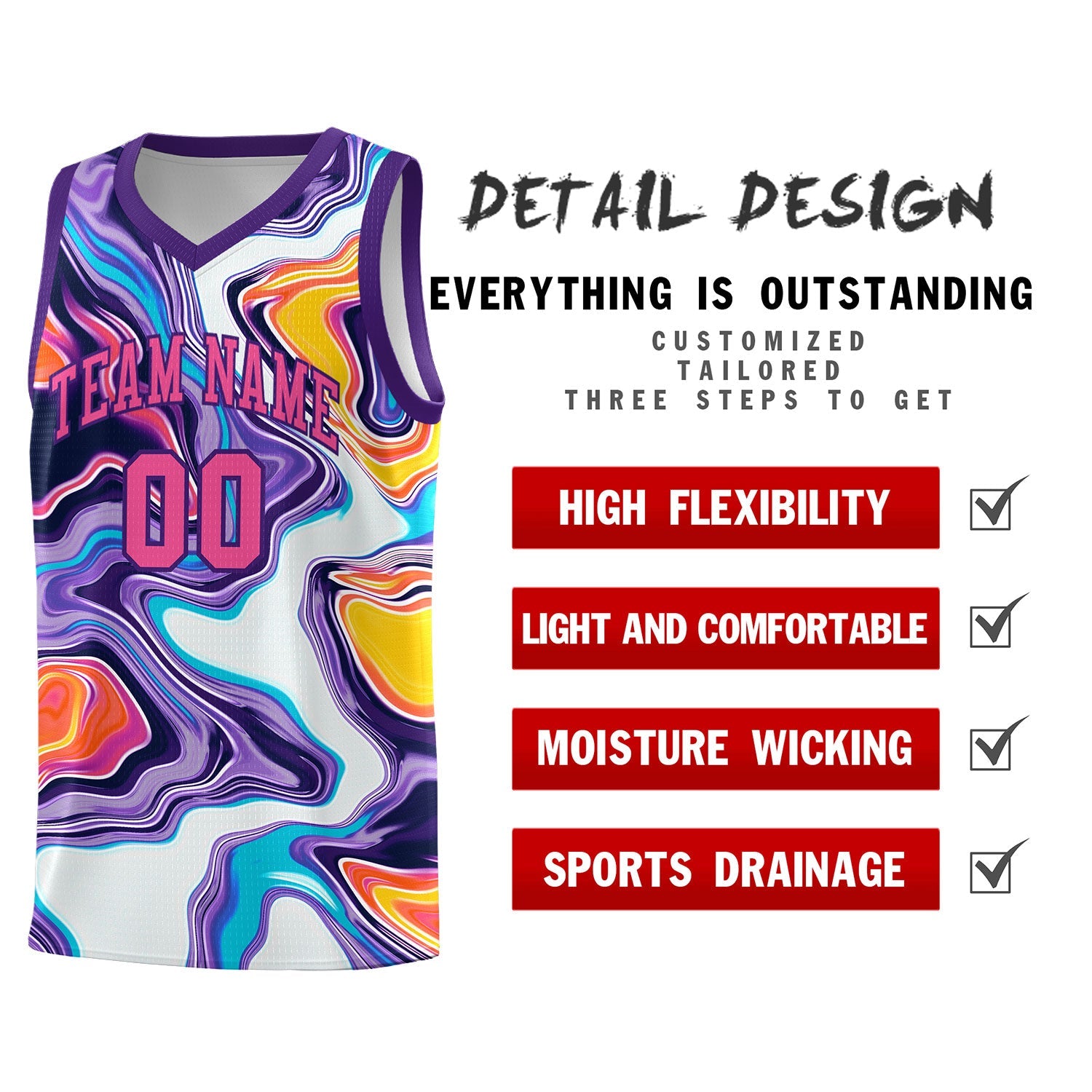 Custom Purple Fluid Painting Pattern Sports Uniform Basketball Jersey