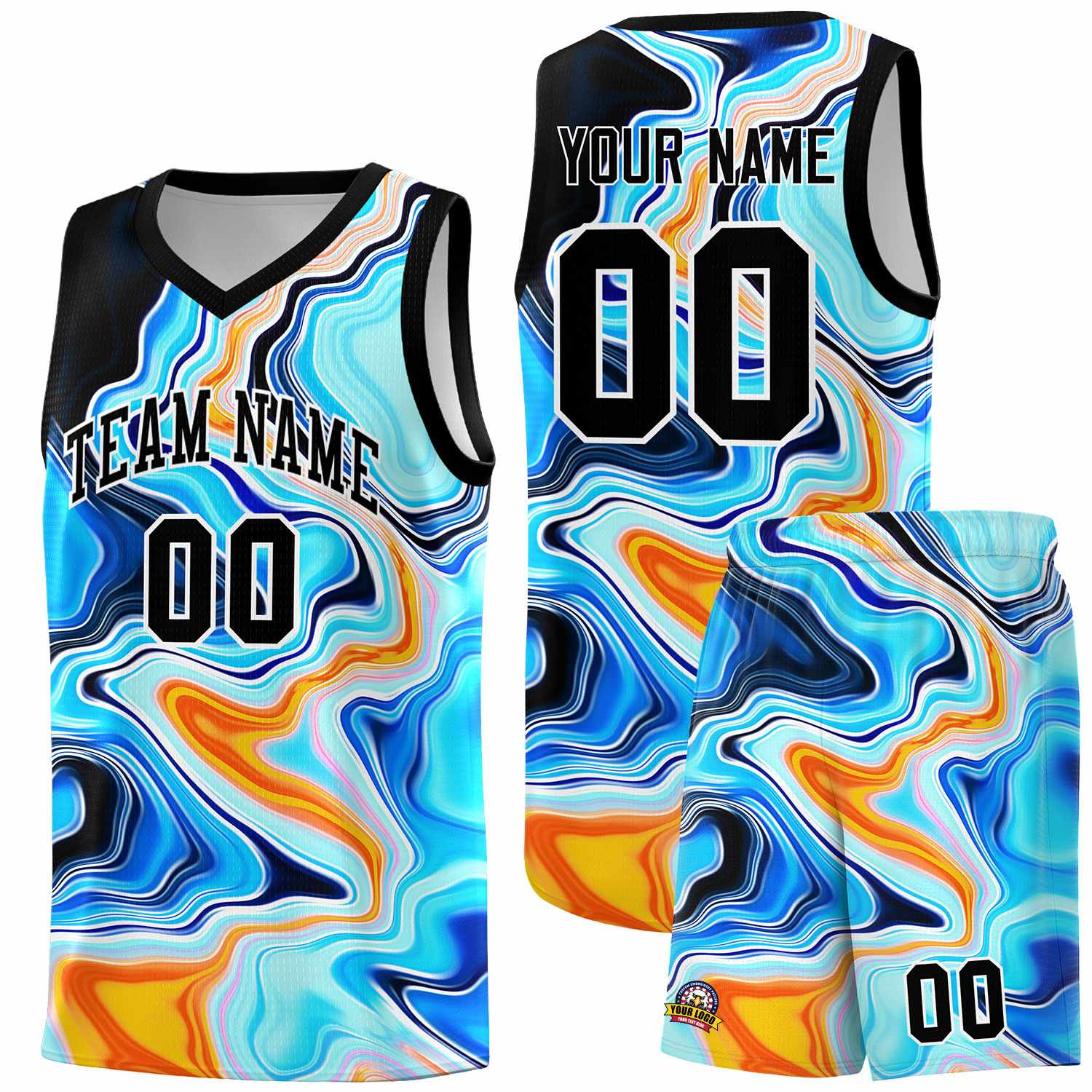 Custom Black Fluid Painting Pattern Sports Uniform Basketball Jersey