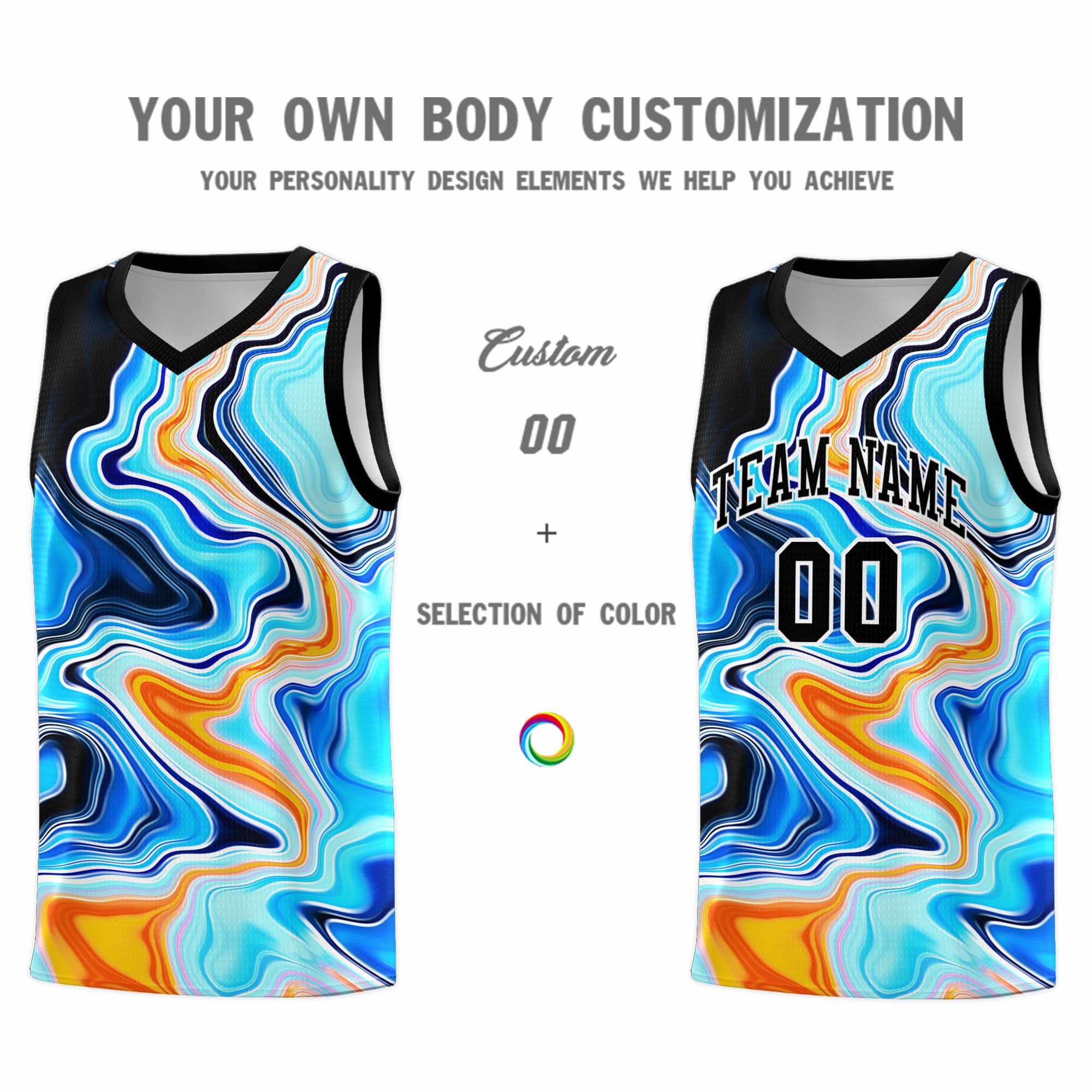 Custom Black Fluid Painting Pattern Sports Uniform Basketball Jersey