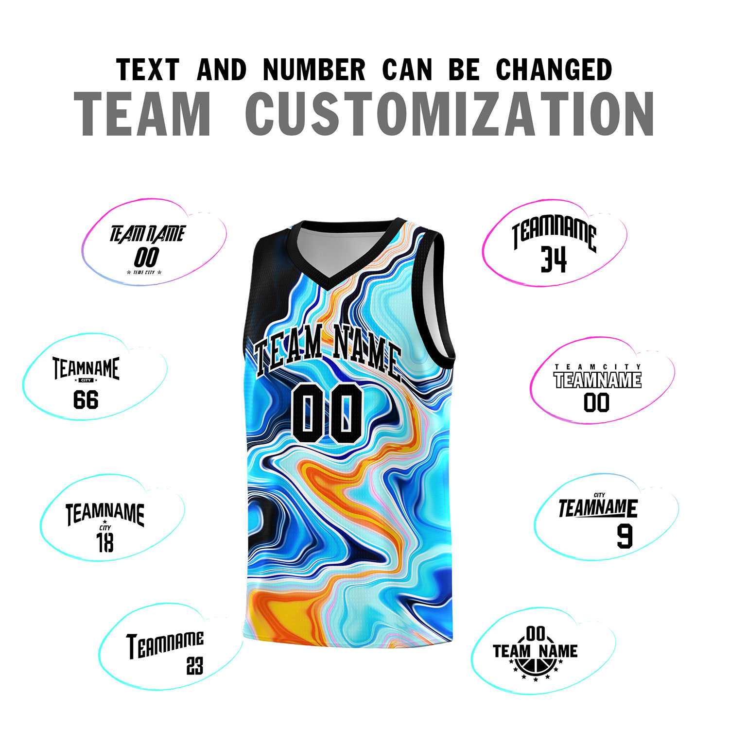 Custom Black Fluid Painting Pattern Sports Uniform Basketball Jersey