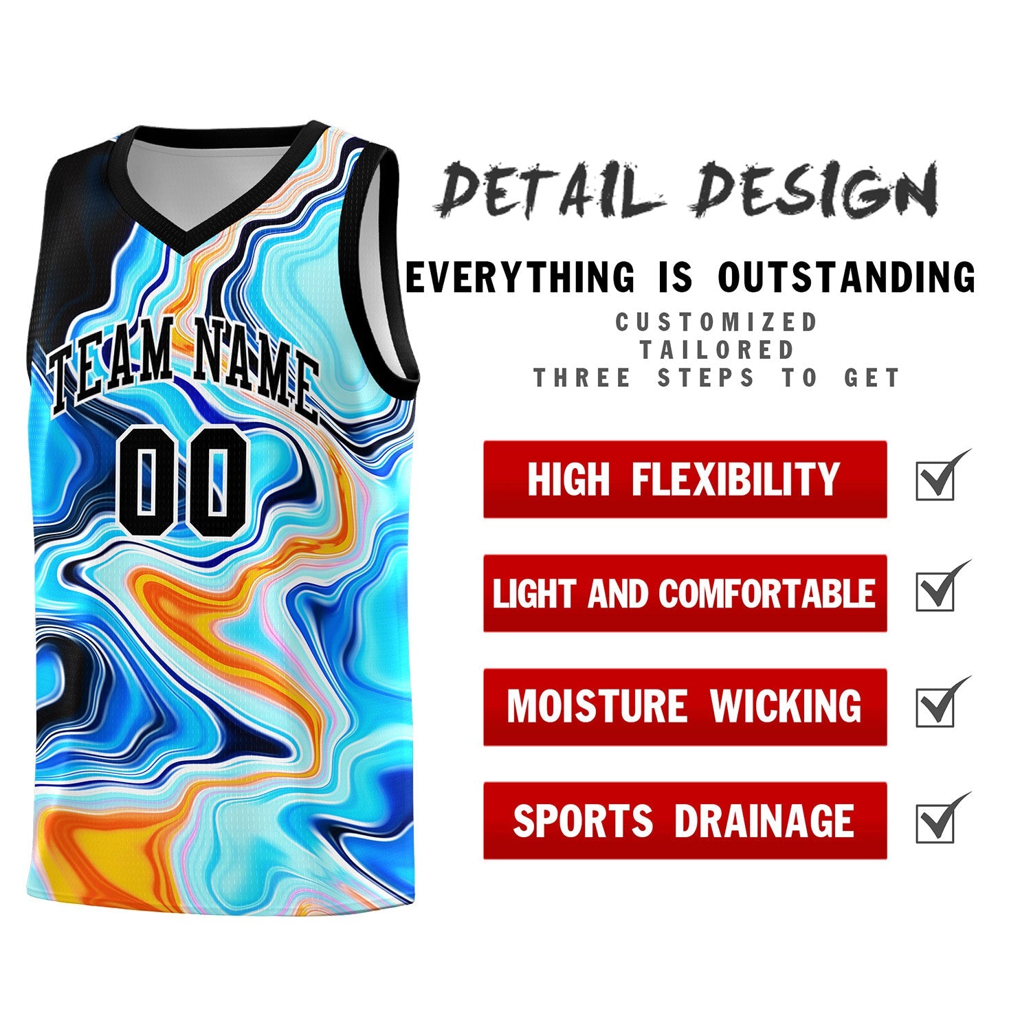 Custom Black Fluid Painting Pattern Sports Uniform Basketball Jersey