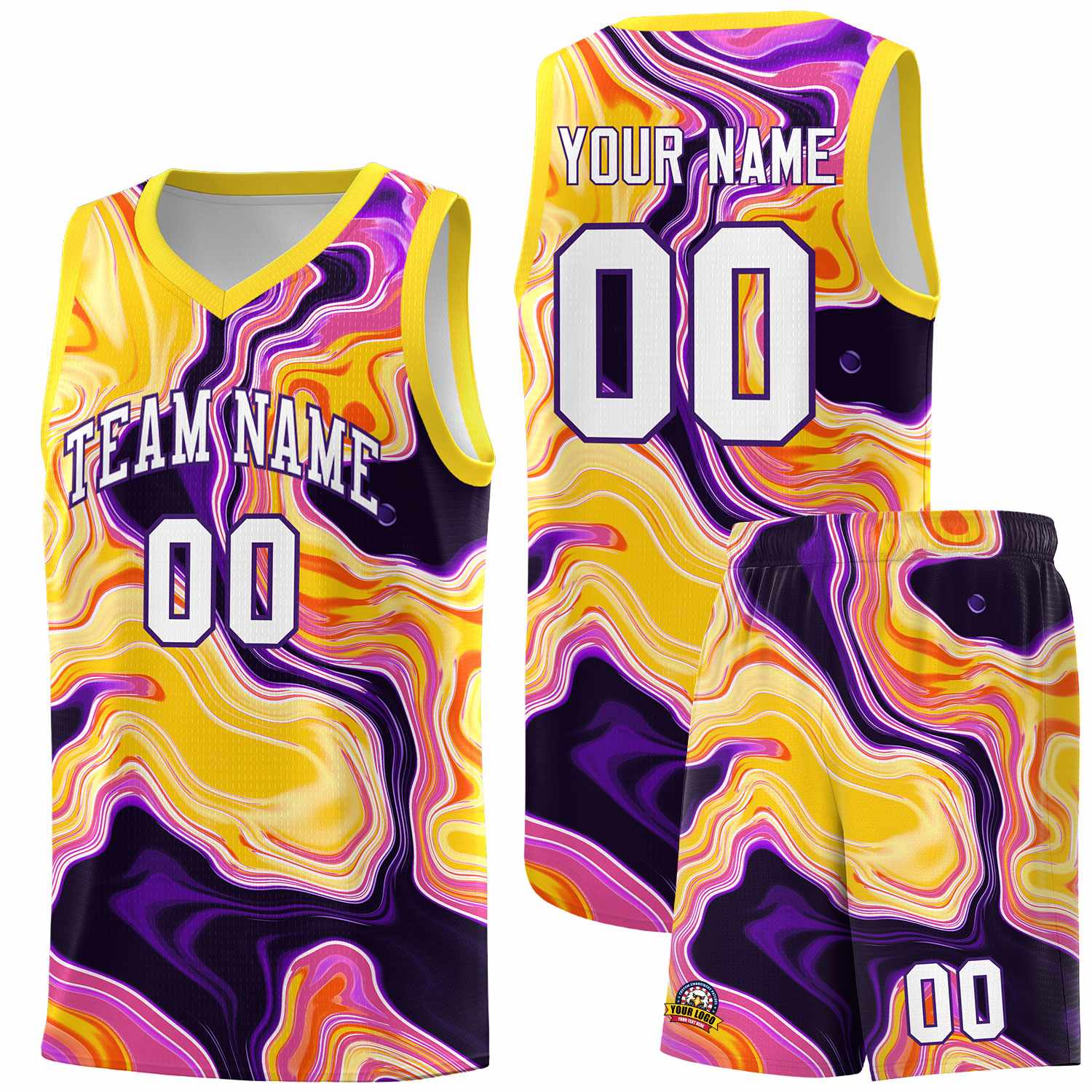 Custom Gold Fluid Painting Pattern Sports Uniform Basketball Jersey