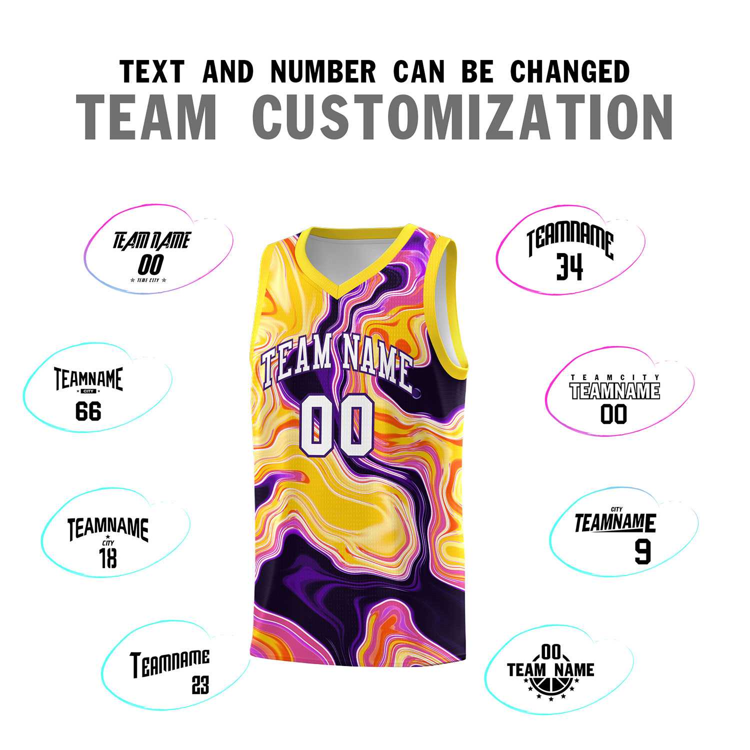 Custom Gold Fluid Painting Pattern Sports Uniform Basketball Jersey