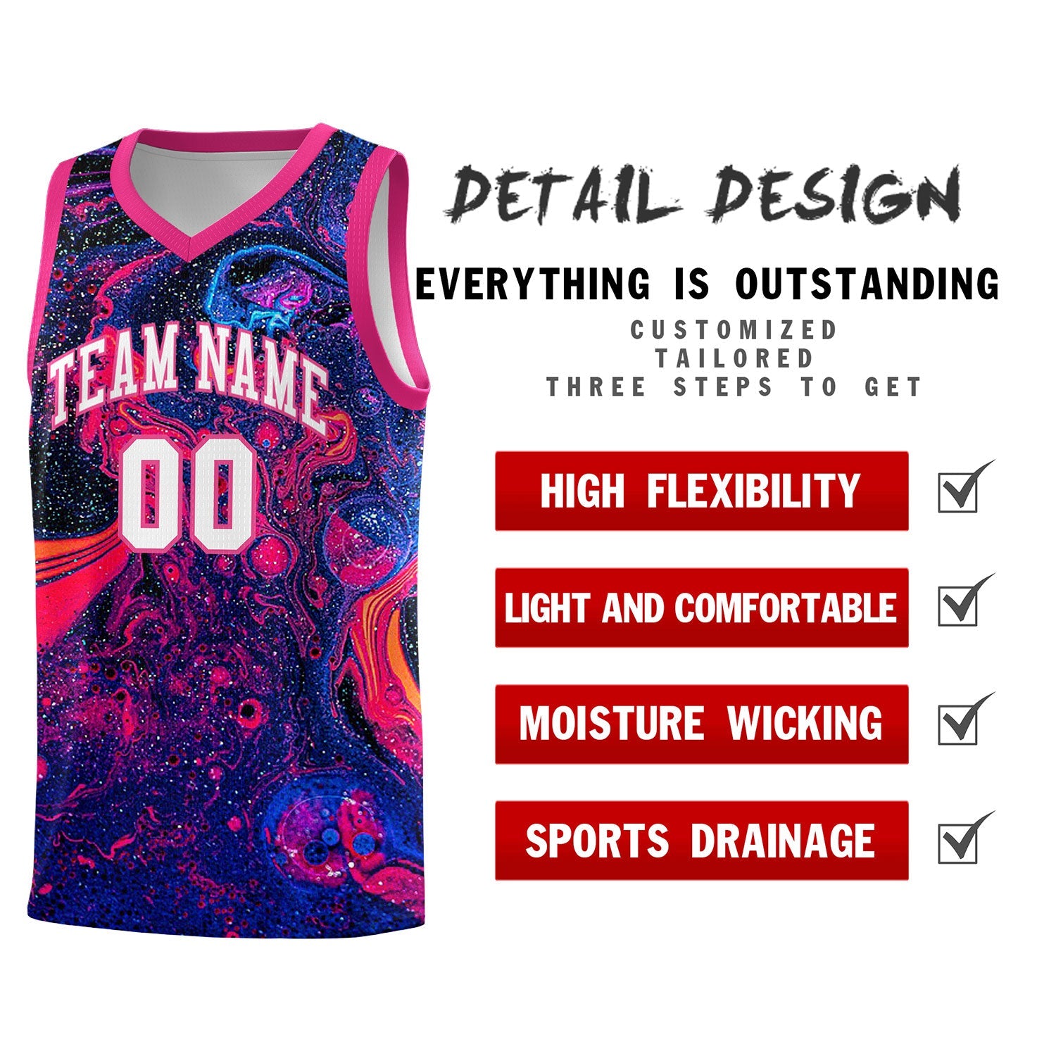 Custom Rose Red Fluid Painting Pattern Sports Uniform Basketball Jersey