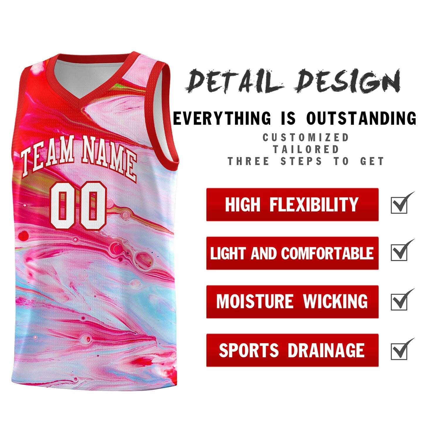 Custom Red Fluid Painting Pattern Sports Uniform Basketball Jersey