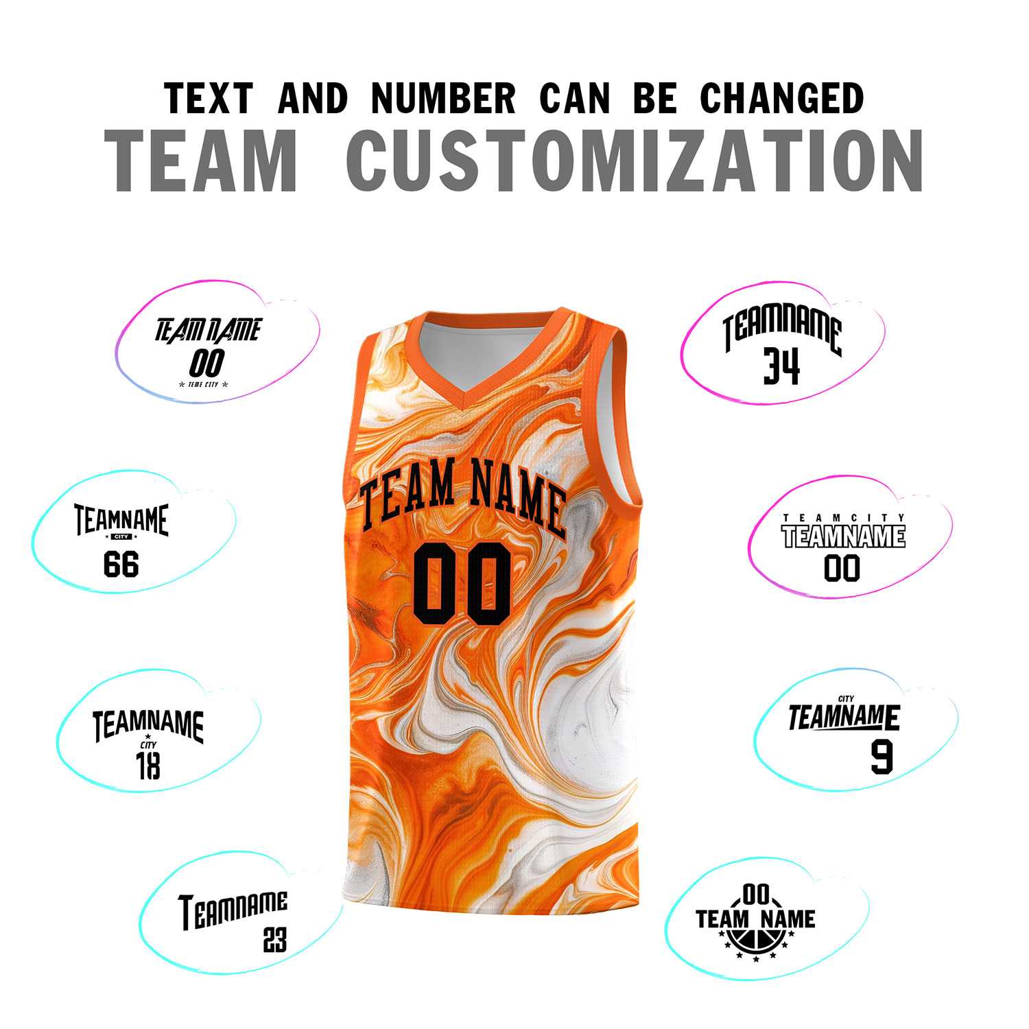 Custom Orange Fluid Painting Pattern Sports Uniform Basketball Jersey