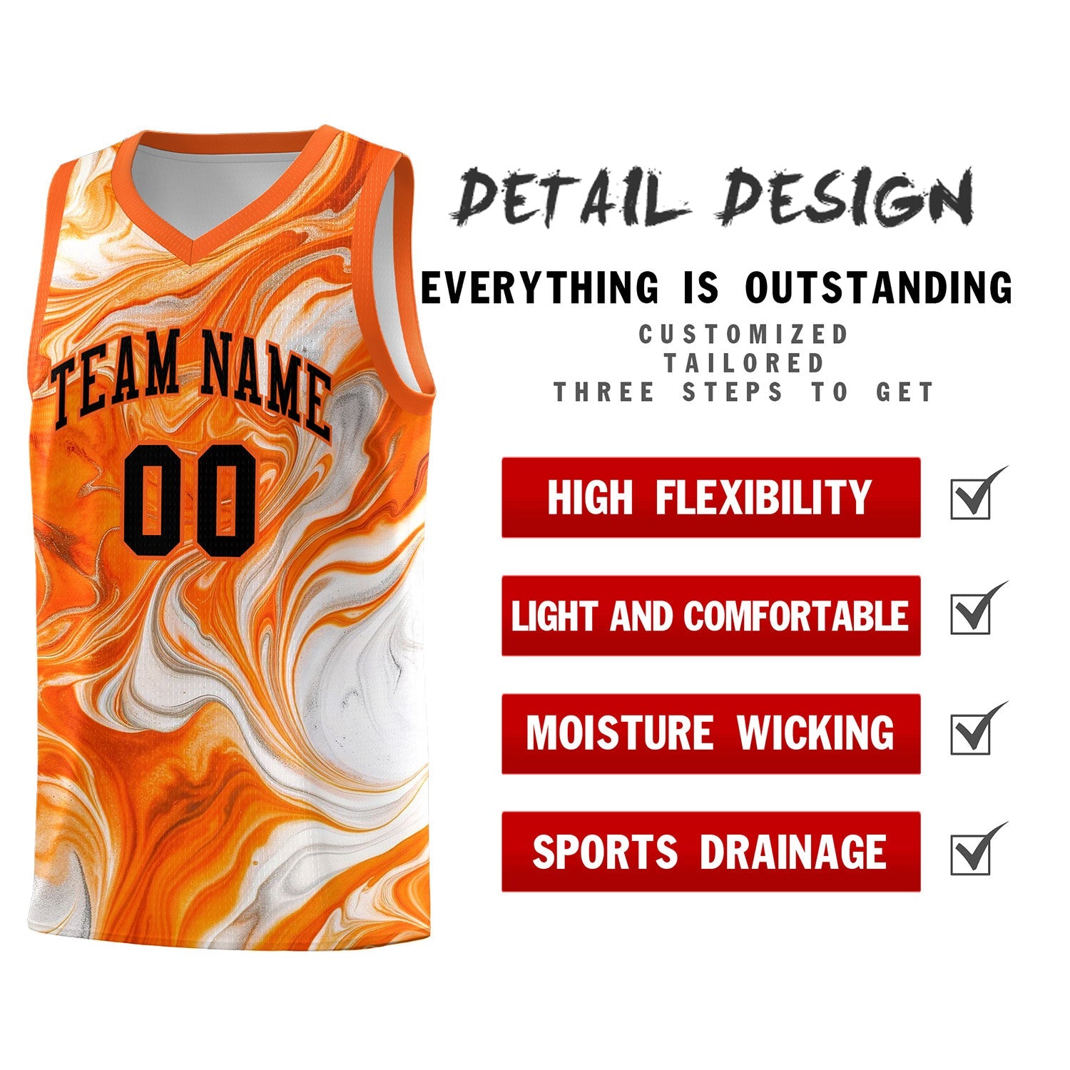 Custom Orange Fluid Painting Pattern Sports Uniform Basketball Jersey