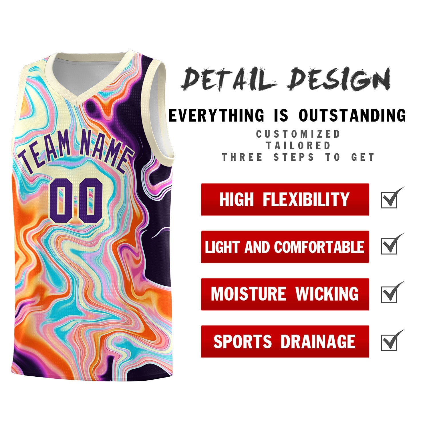 Custom Cream Fluid Painting Pattern Sports Uniform Basketball Jersey