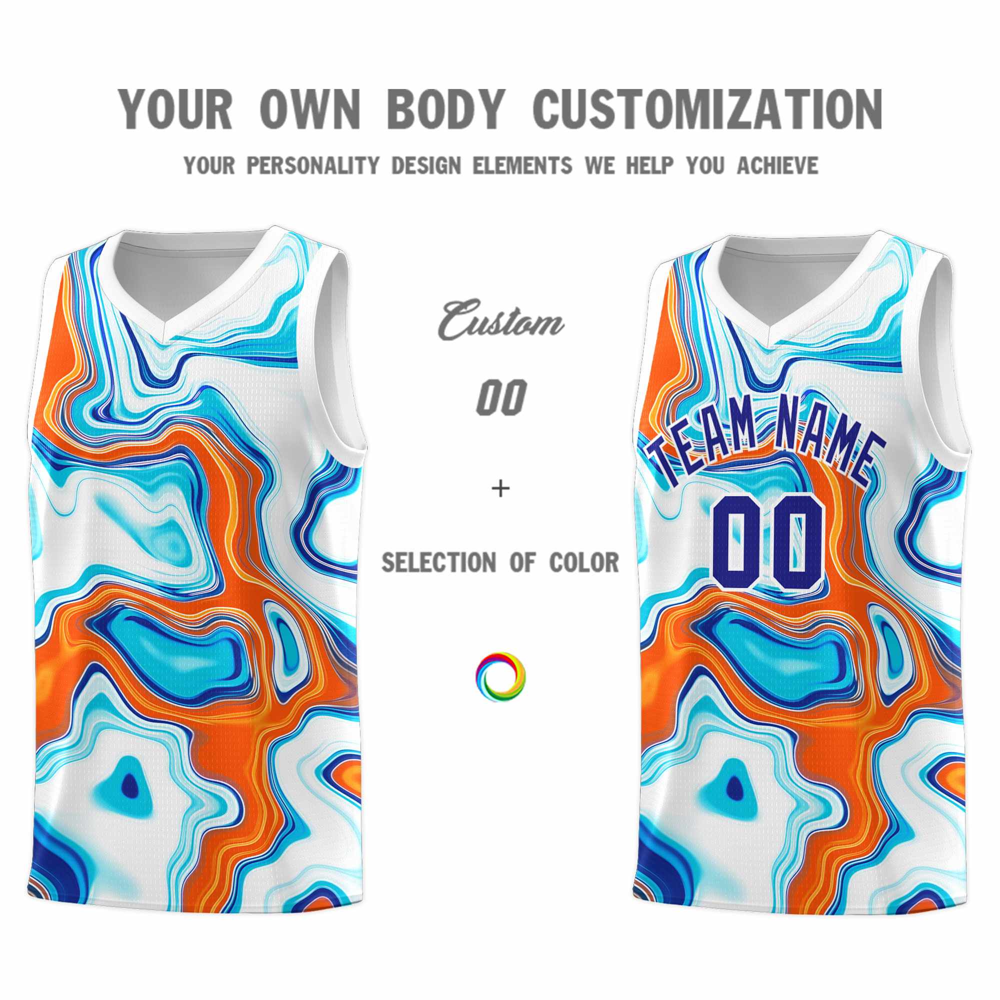 Custom White Fluid Painting Pattern Sports Uniform Basketball Jersey