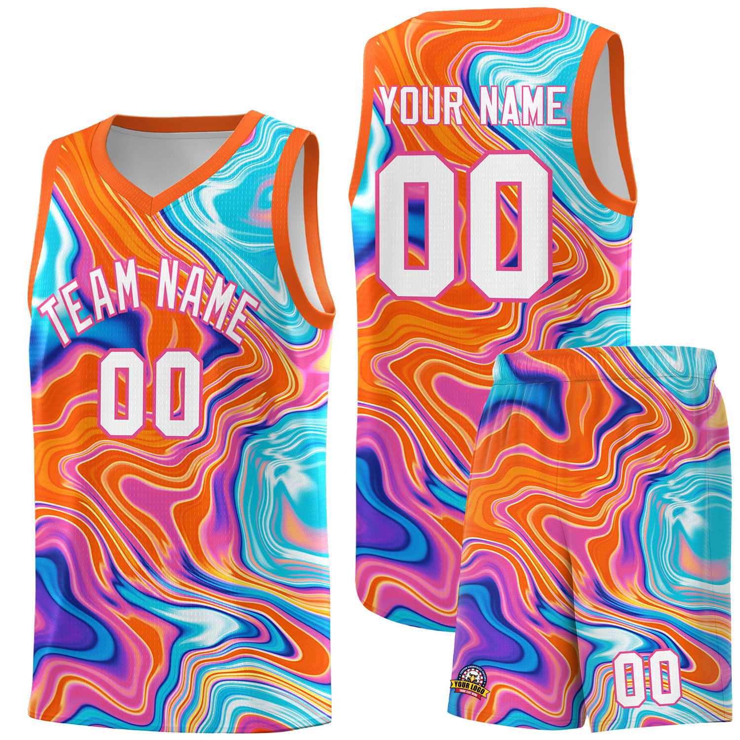 Custom Orange Fluid Painting Pattern Sports Uniform Basketball Jersey