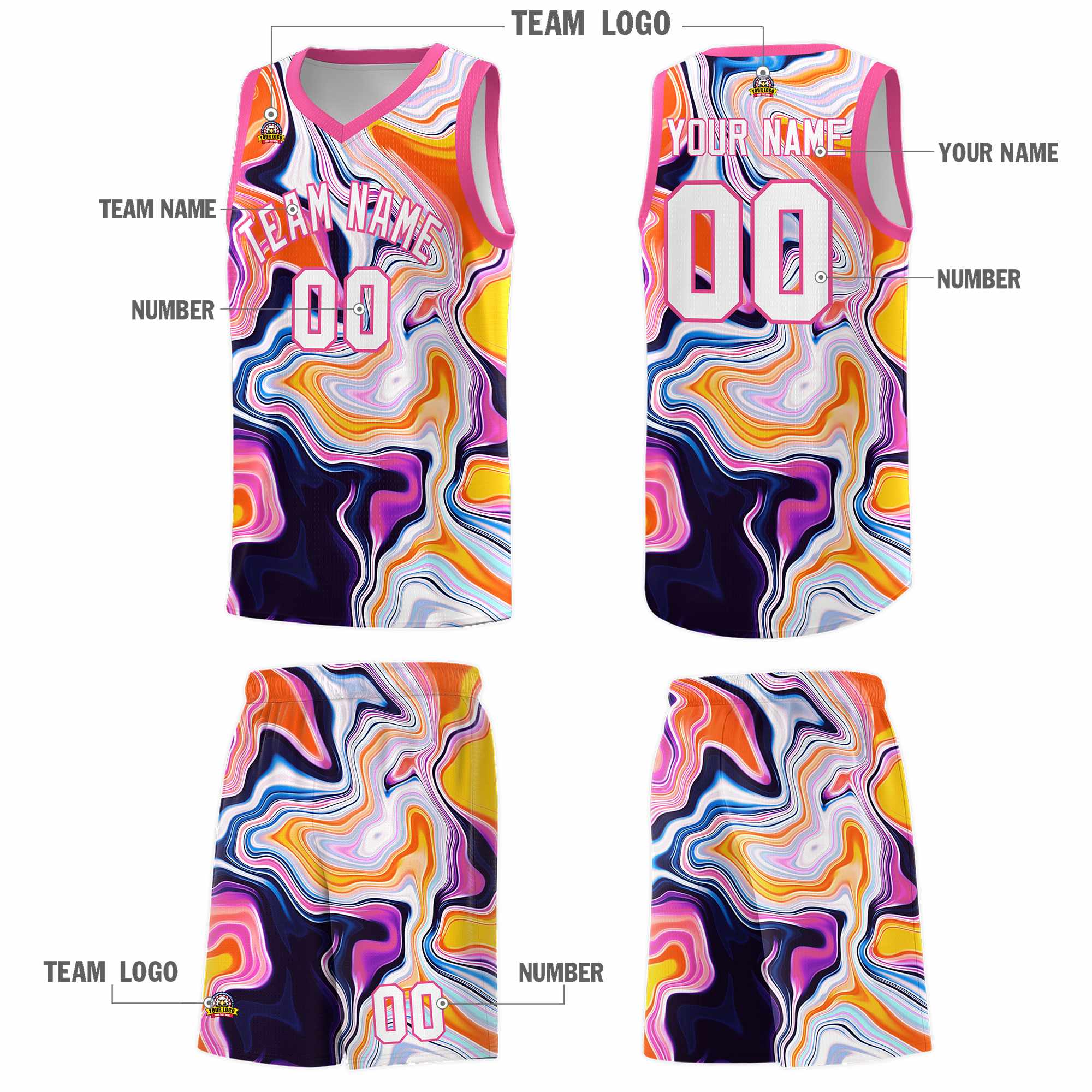 Custom Pink Fluid Painting Pattern Sports Uniform Basketball Jersey