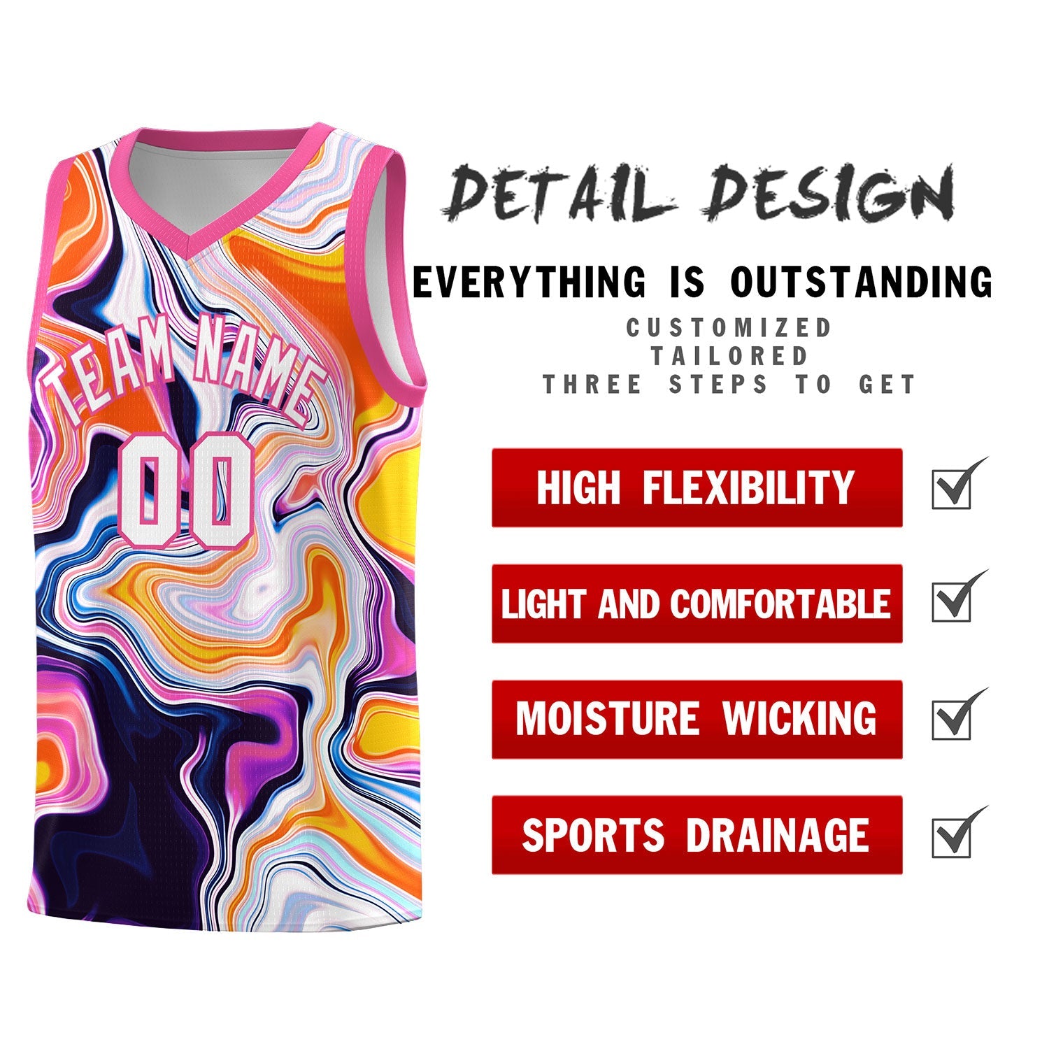 Custom Pink Fluid Painting Pattern Sports Uniform Basketball Jersey