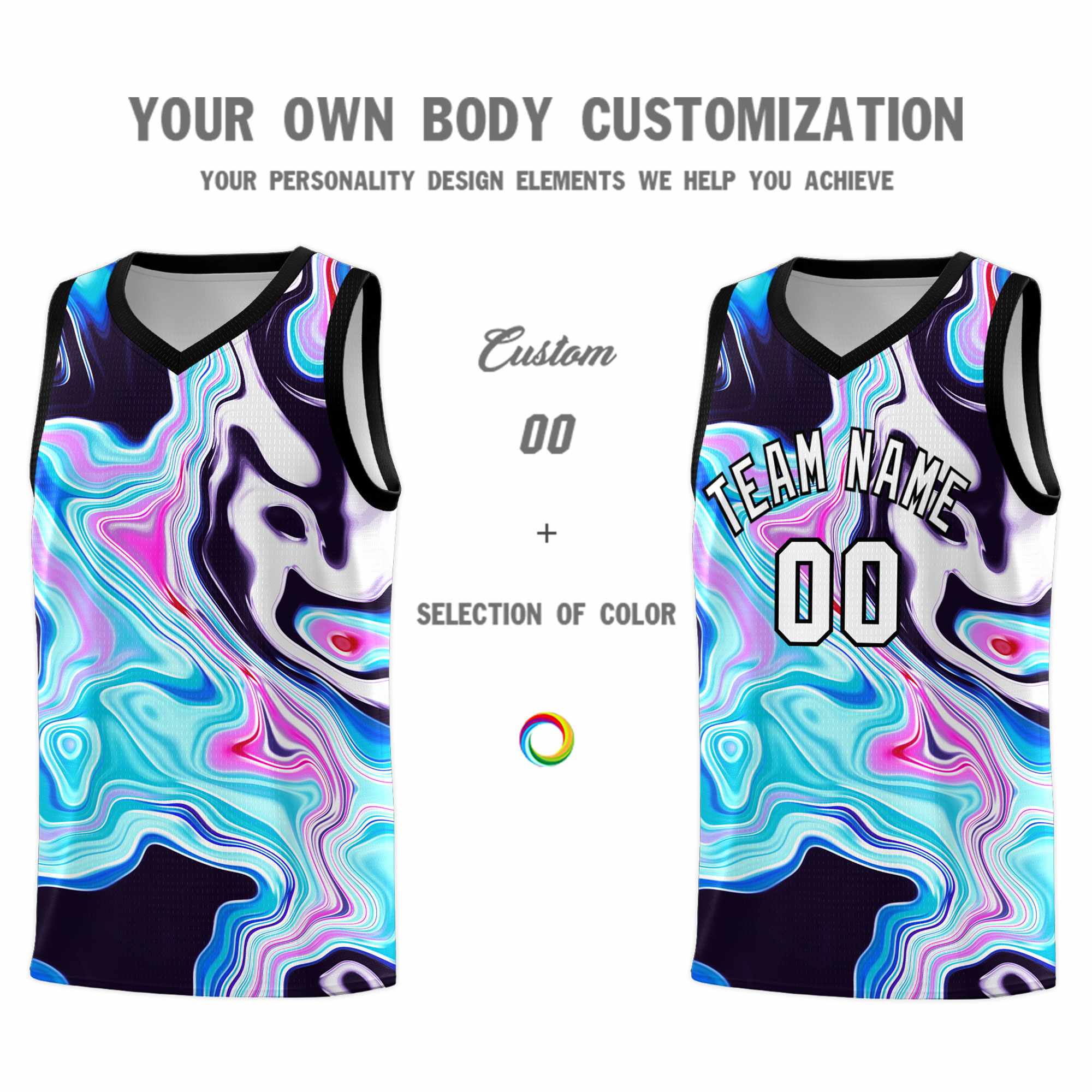 Custom Black Fluid Painting Pattern Sports Uniform Basketball Jersey