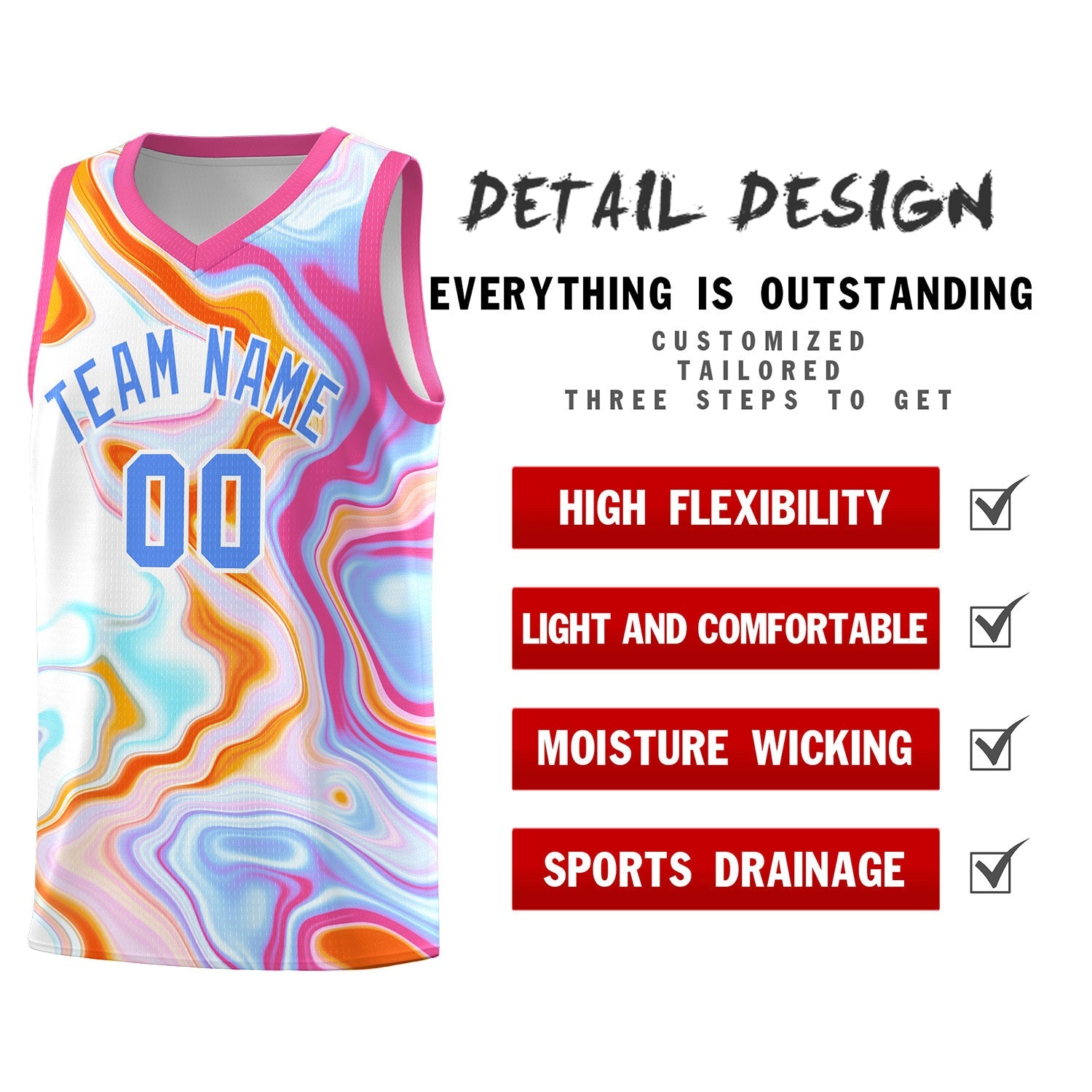 Custom Pink Fluid Painting Pattern Sports Uniform Basketball Jersey