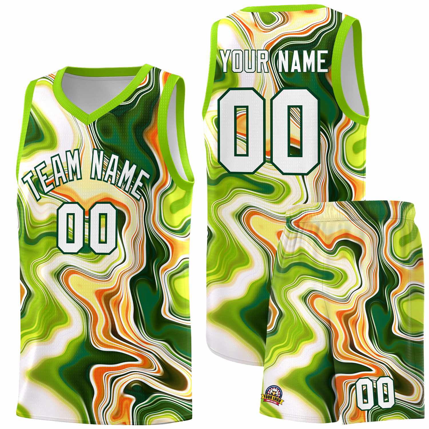 Custom Neon Green Fluid Painting Pattern Sports Uniform Basketball Jersey