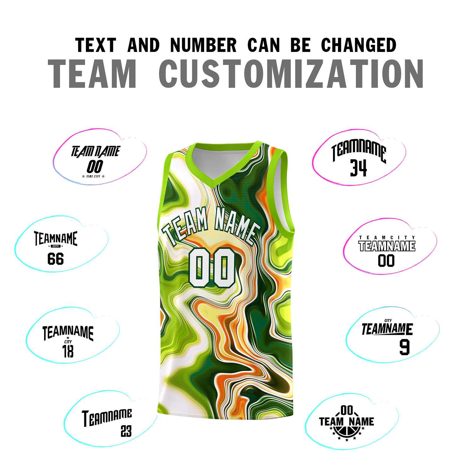 Custom Neon Green Fluid Painting Pattern Sports Uniform Basketball Jersey