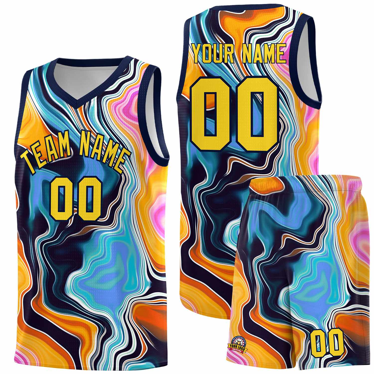 Custom Navy Fluid Painting Pattern Sports Uniform Basketball Jersey