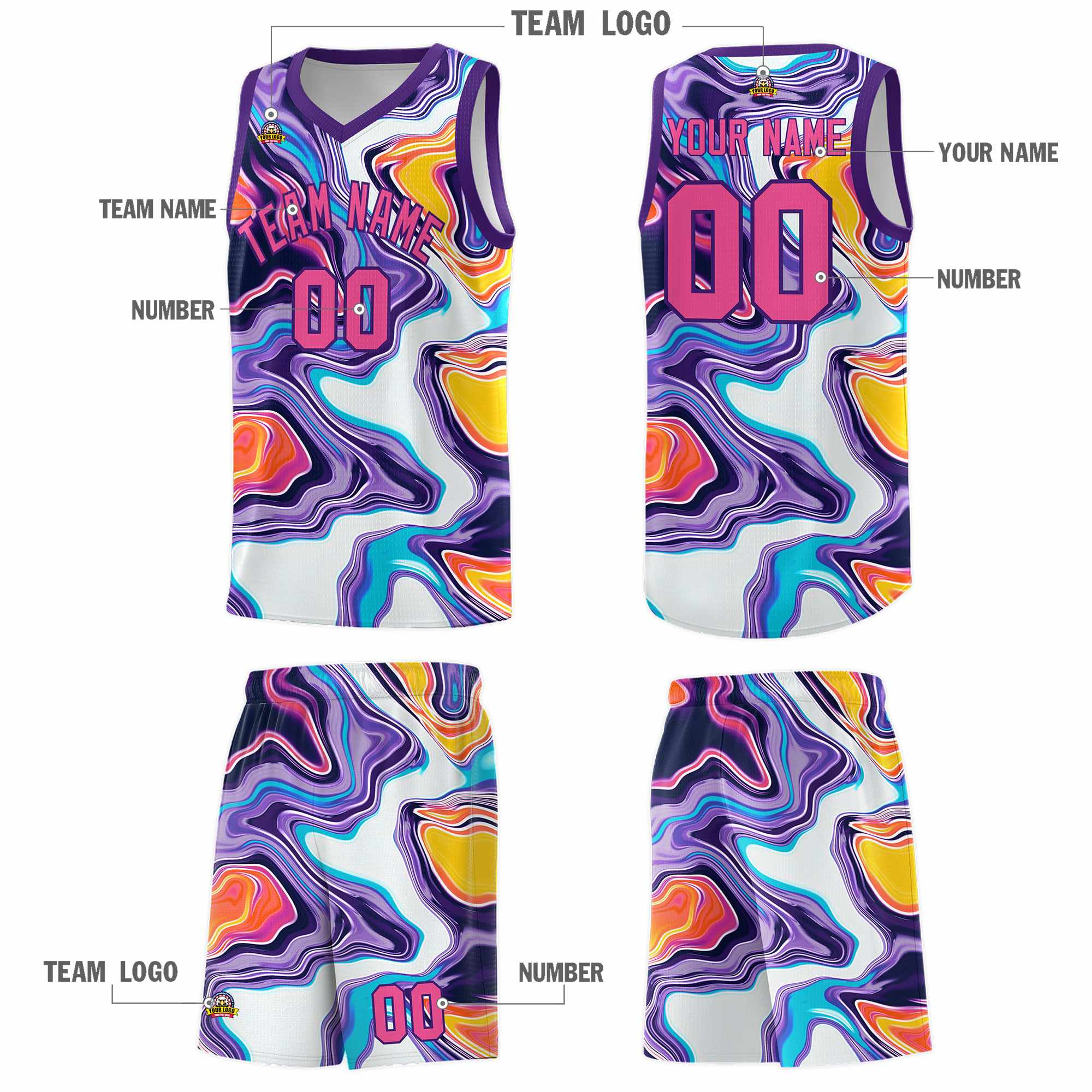 Custom Purple Fluid Painting Pattern Sports Uniform Basketball Jersey