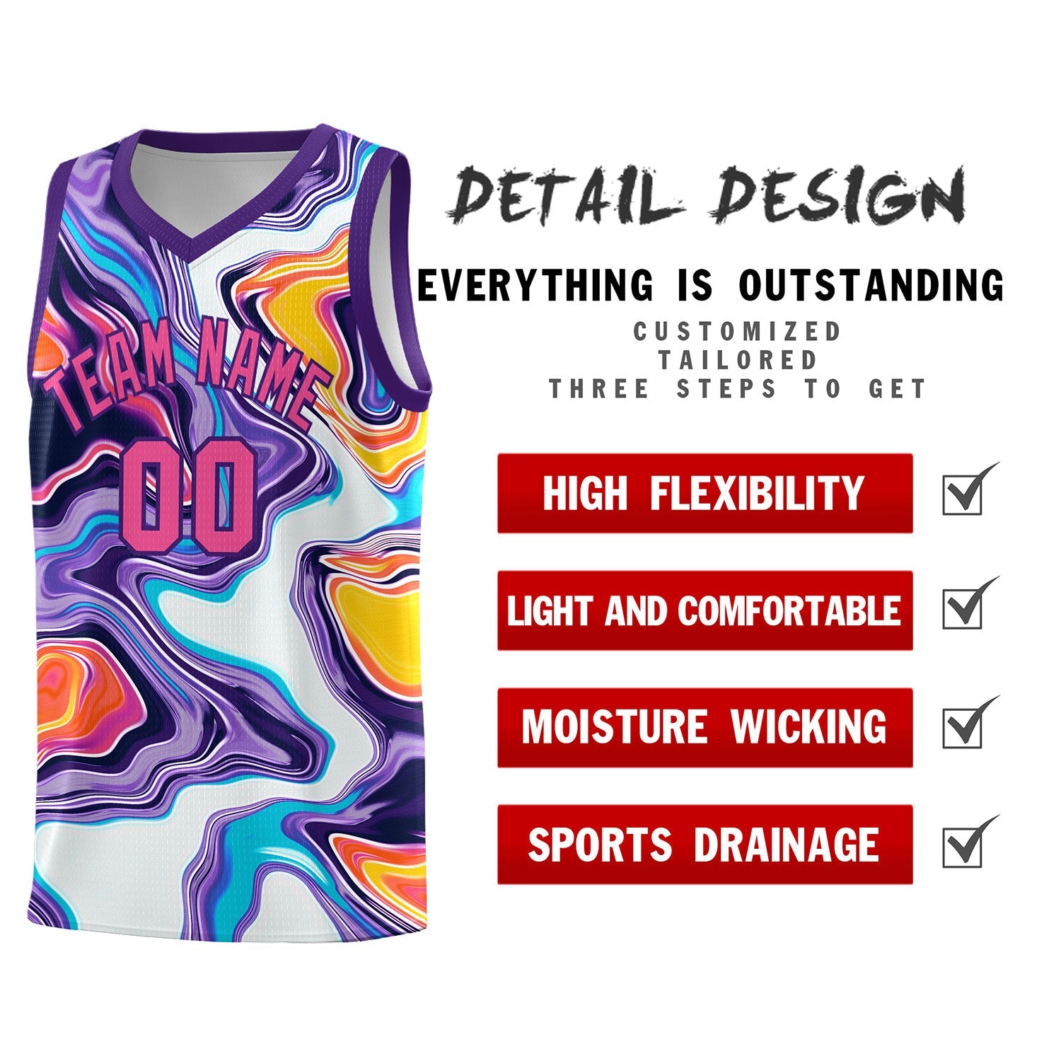 Custom Purple Fluid Painting Pattern Sports Uniform Basketball Jersey