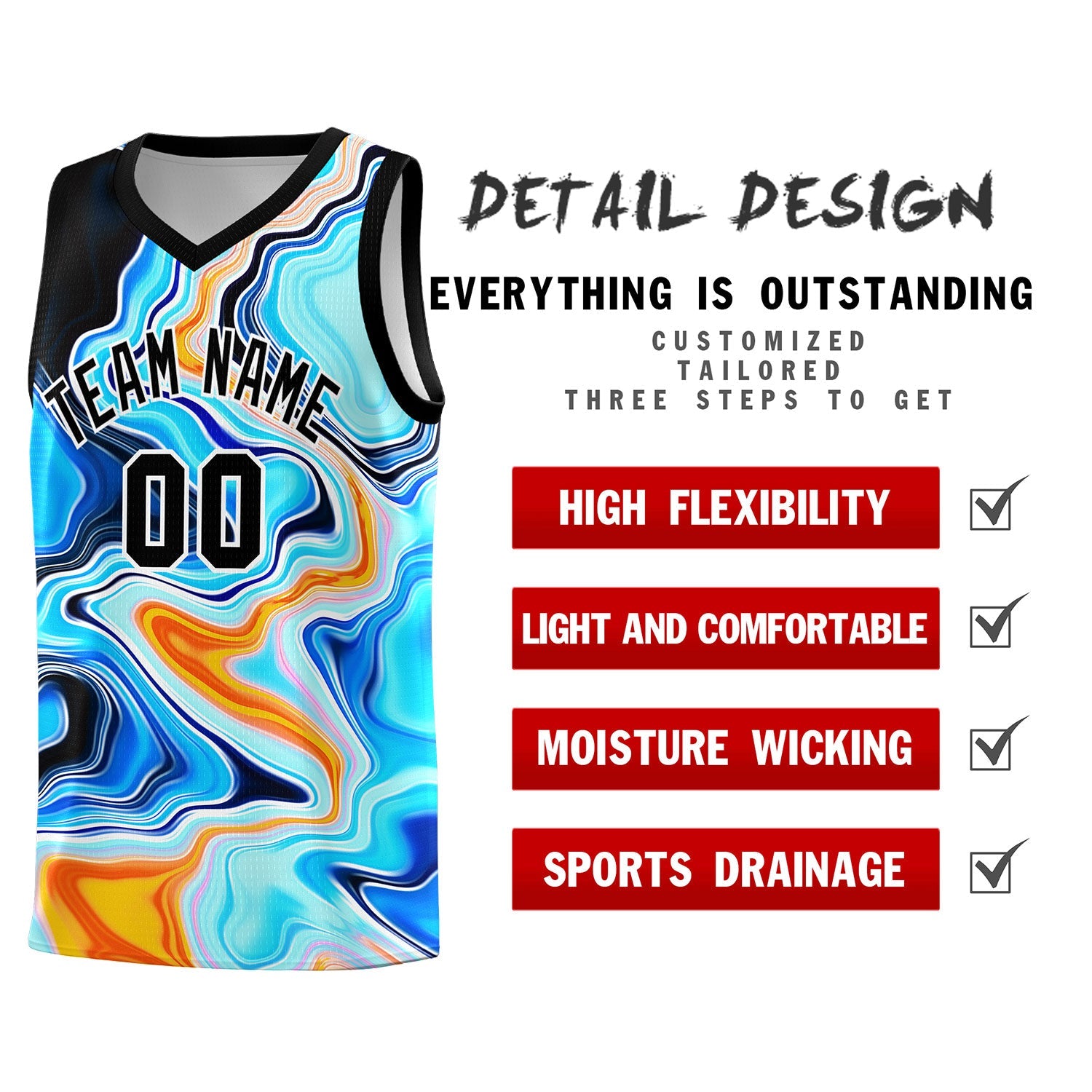 Custom Black Fluid Painting Pattern Sports Uniform Basketball Jersey