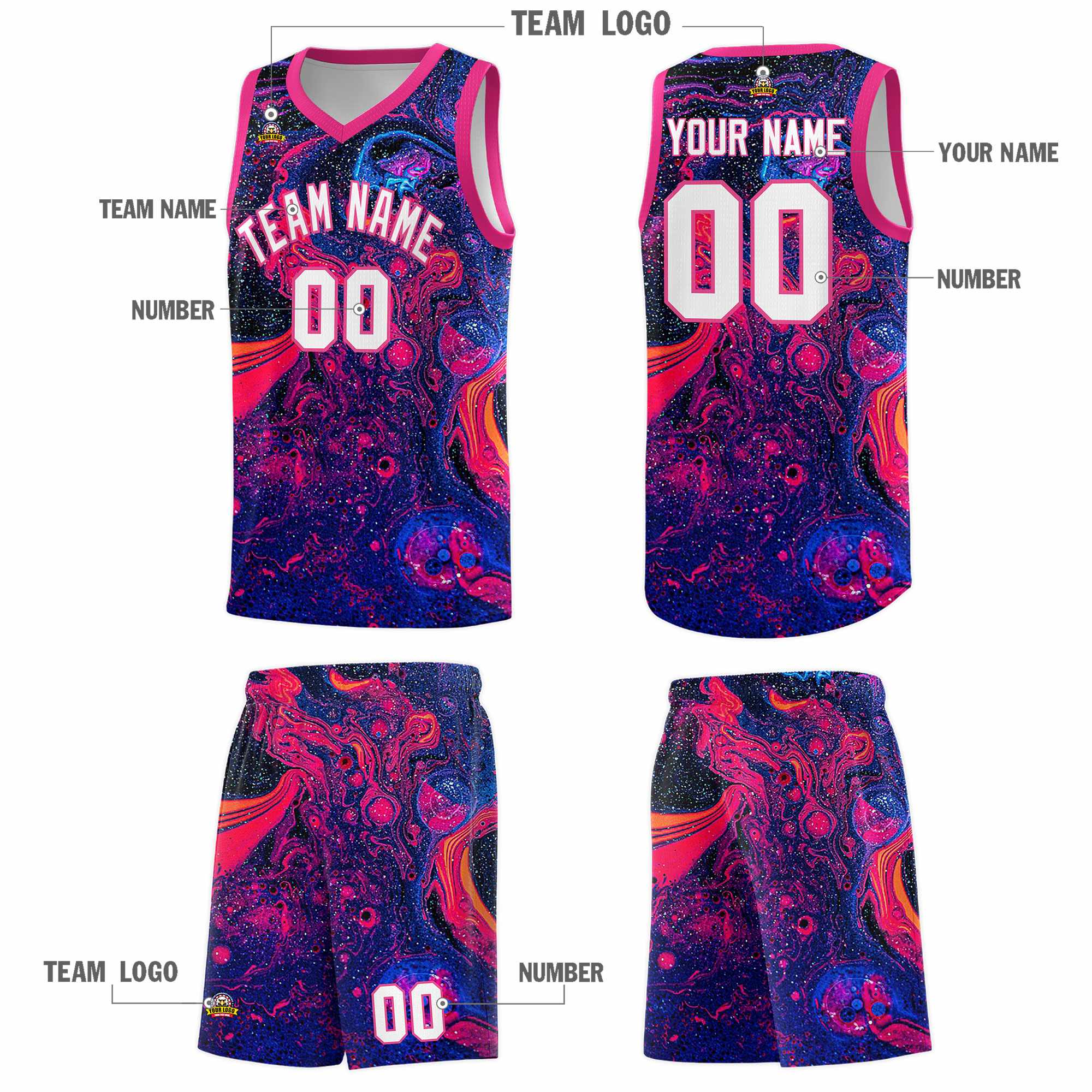 Custom Rose Red Fluid Painting Pattern Sports Uniform Basketball Jersey