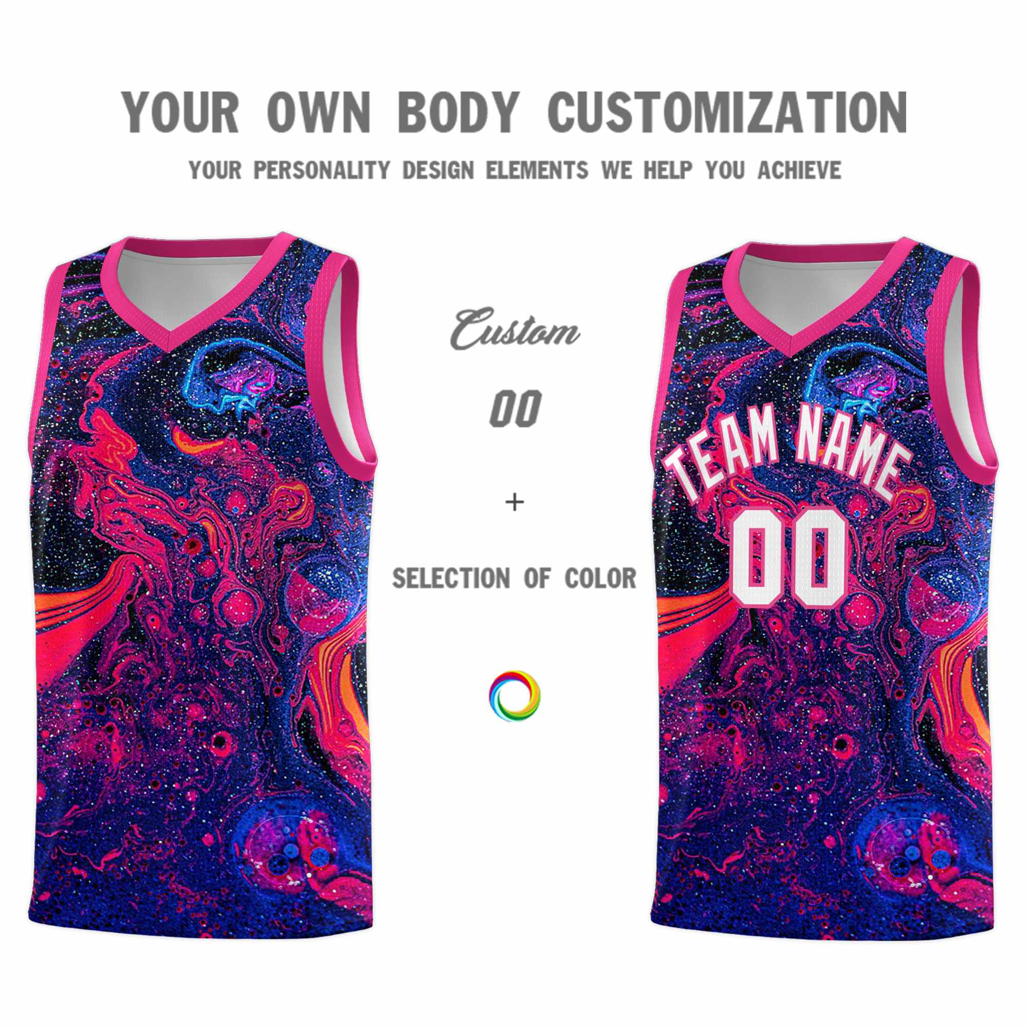 Custom Rose Red Fluid Painting Pattern Sports Uniform Basketball Jersey