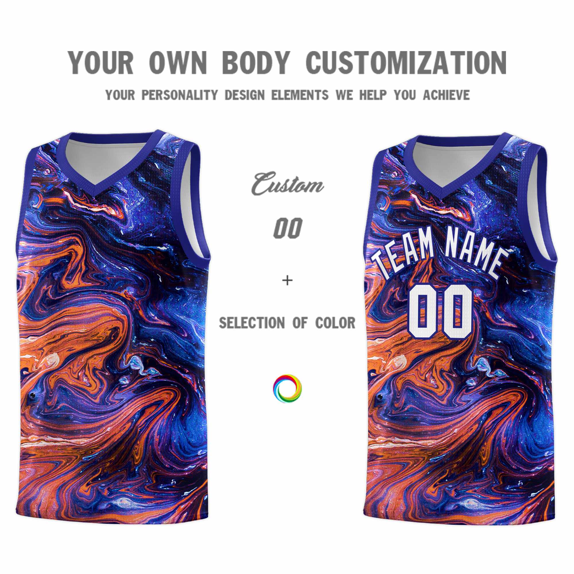 Custom Royal Fluid Painting Pattern Sports Uniform Basketball Jersey