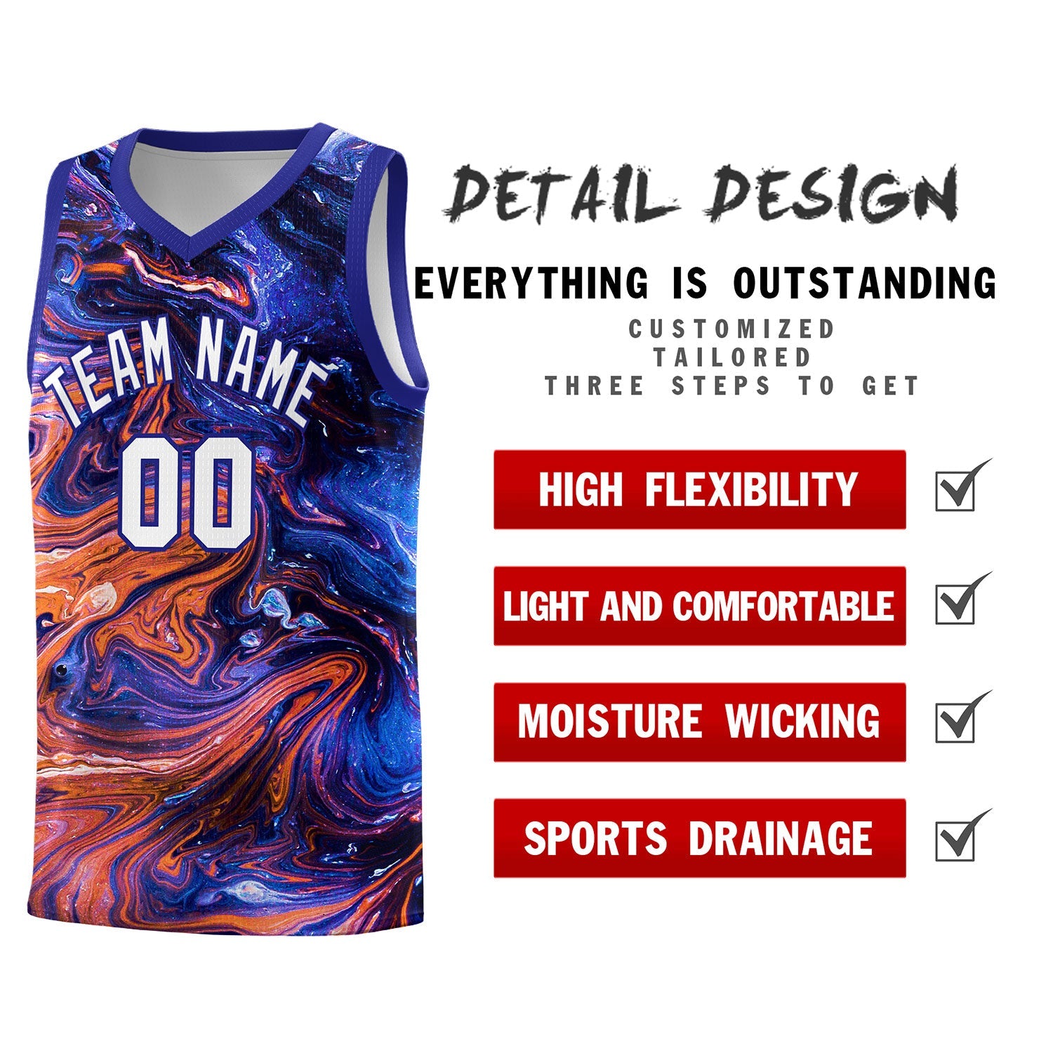 Custom Royal Fluid Painting Pattern Sports Uniform Basketball Jersey