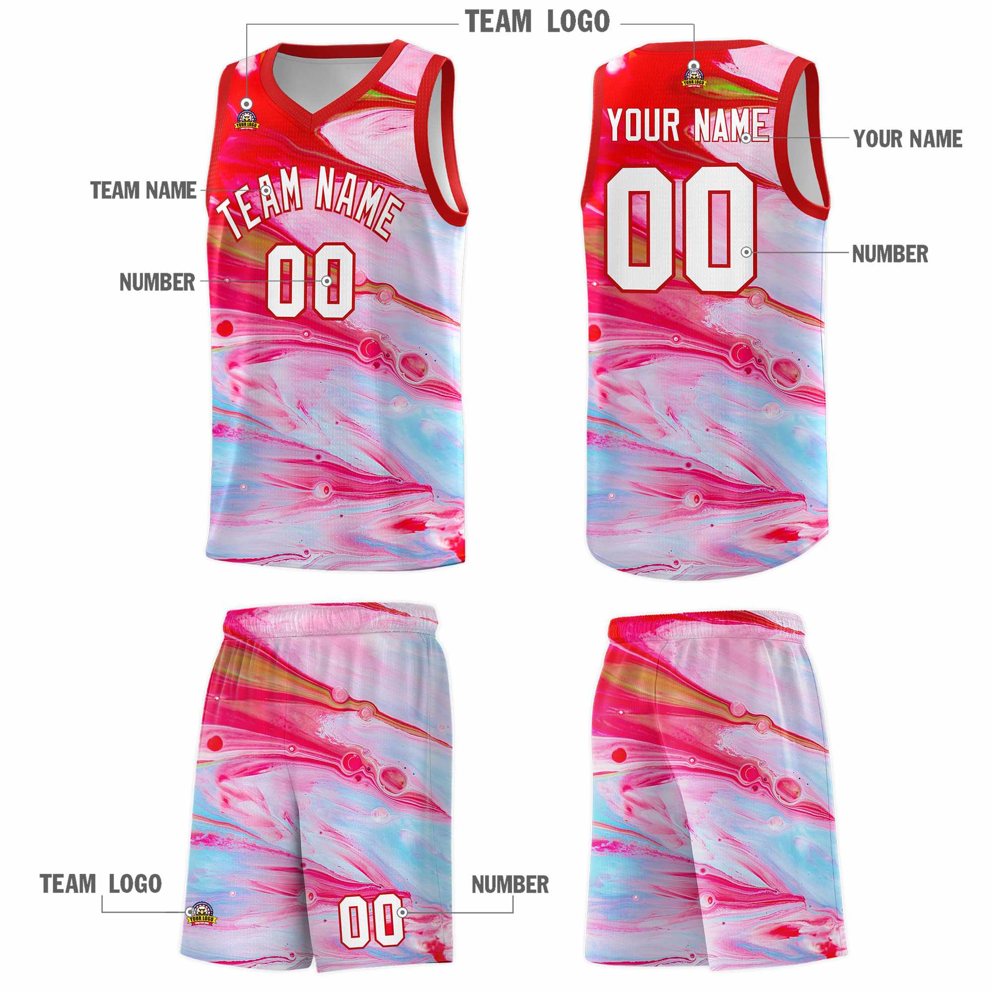 Custom Red Fluid Painting Pattern Sports Uniform Basketball Jersey