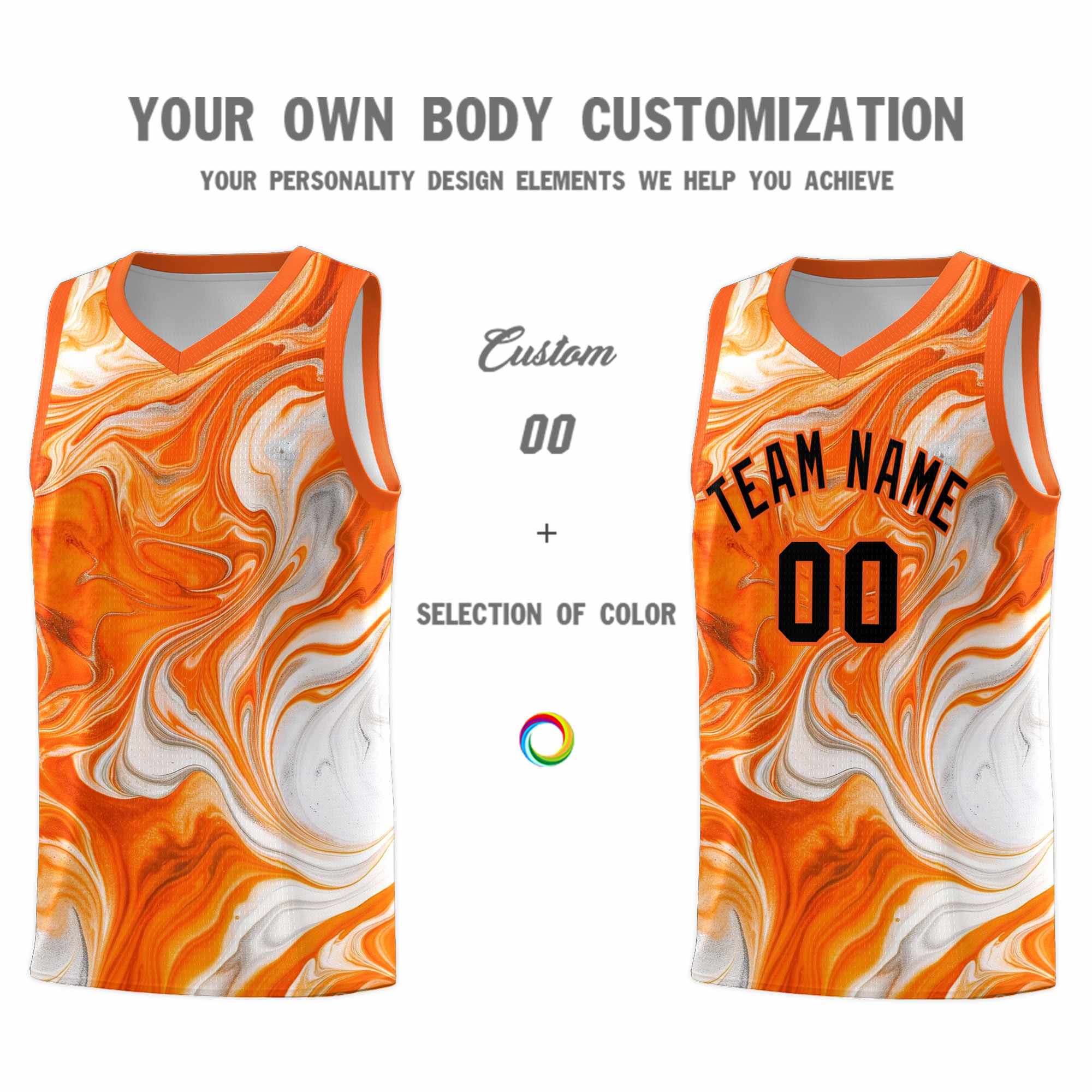 Custom Orange Fluid Painting Pattern Sports Uniform Basketball Jersey