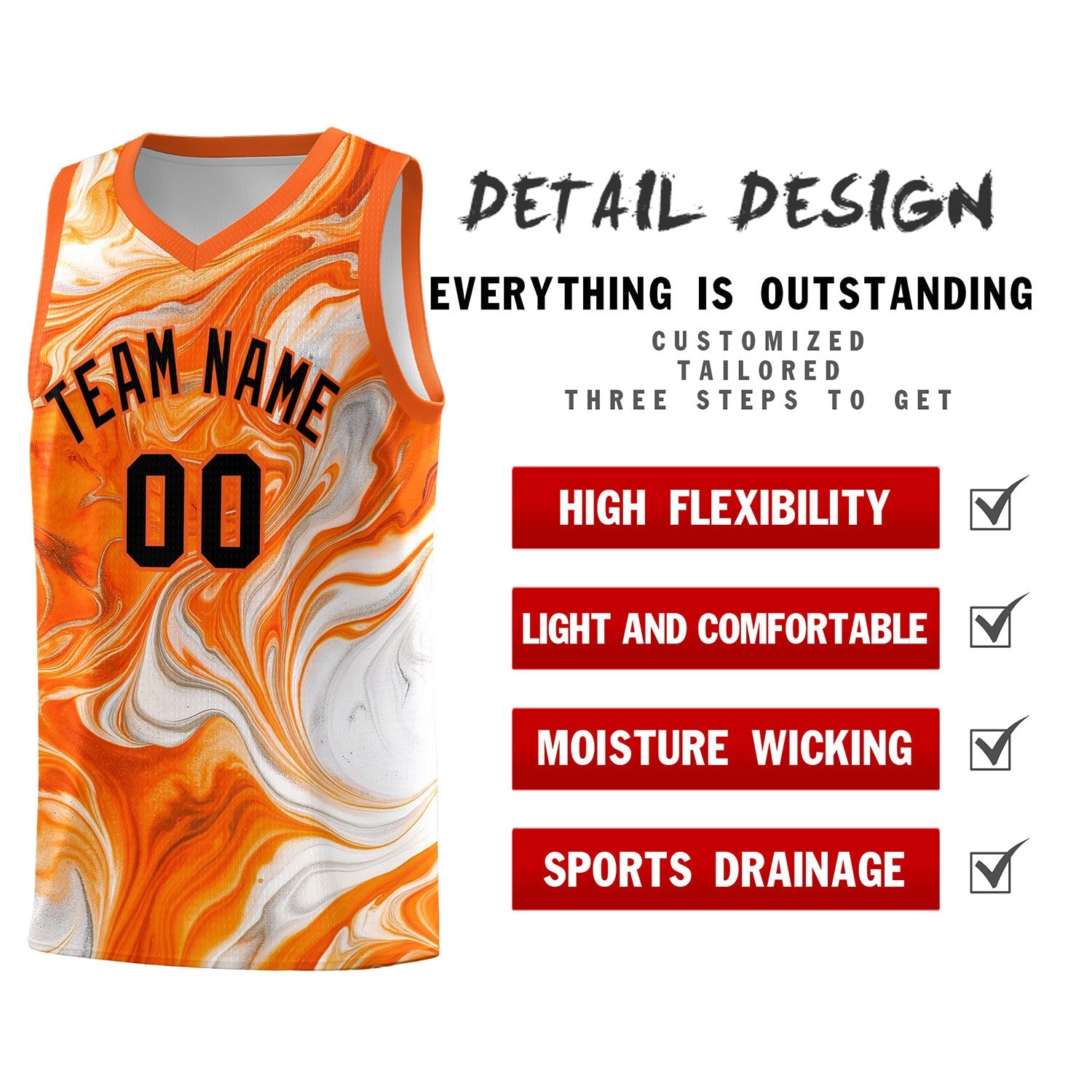 Custom Orange Fluid Painting Pattern Sports Uniform Basketball Jersey