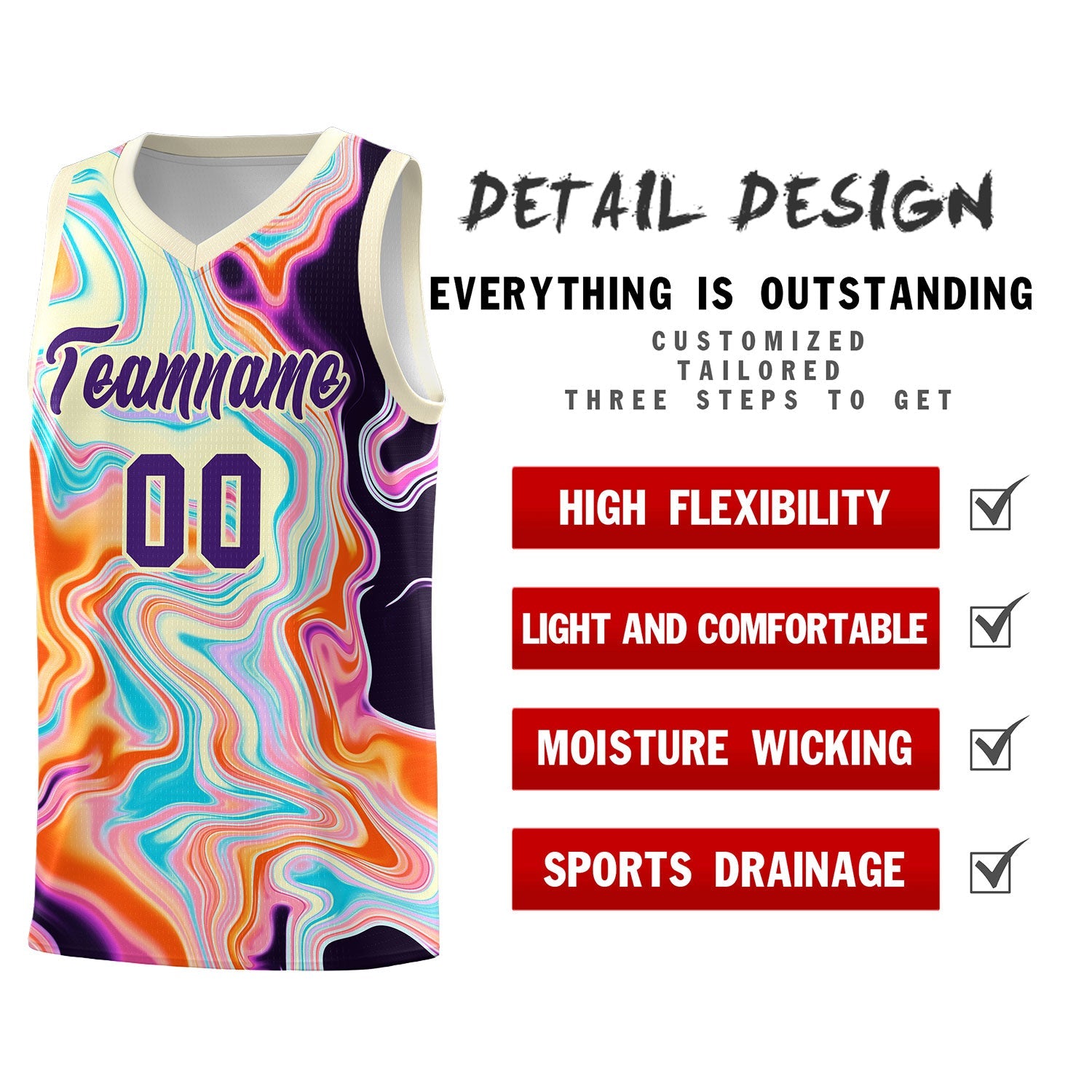 Custom Cream Fluid Painting Pattern Sports Uniform Basketball Jersey