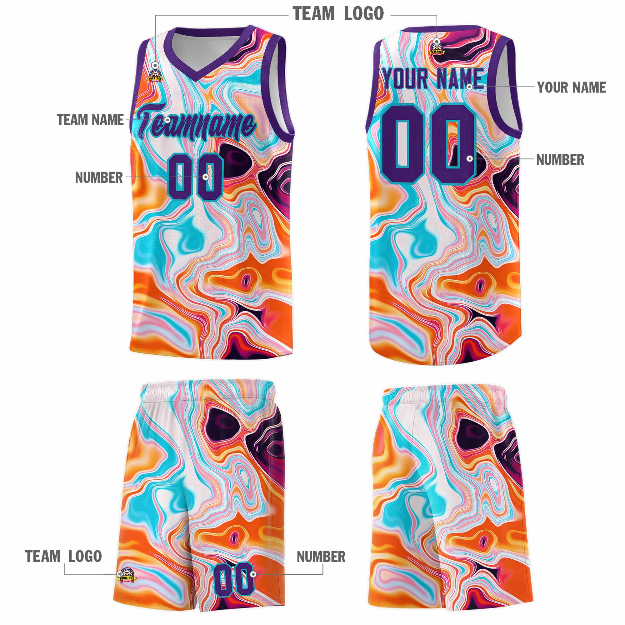 Custom Purple Fluid Painting Pattern Sports Uniform Basketball Jersey