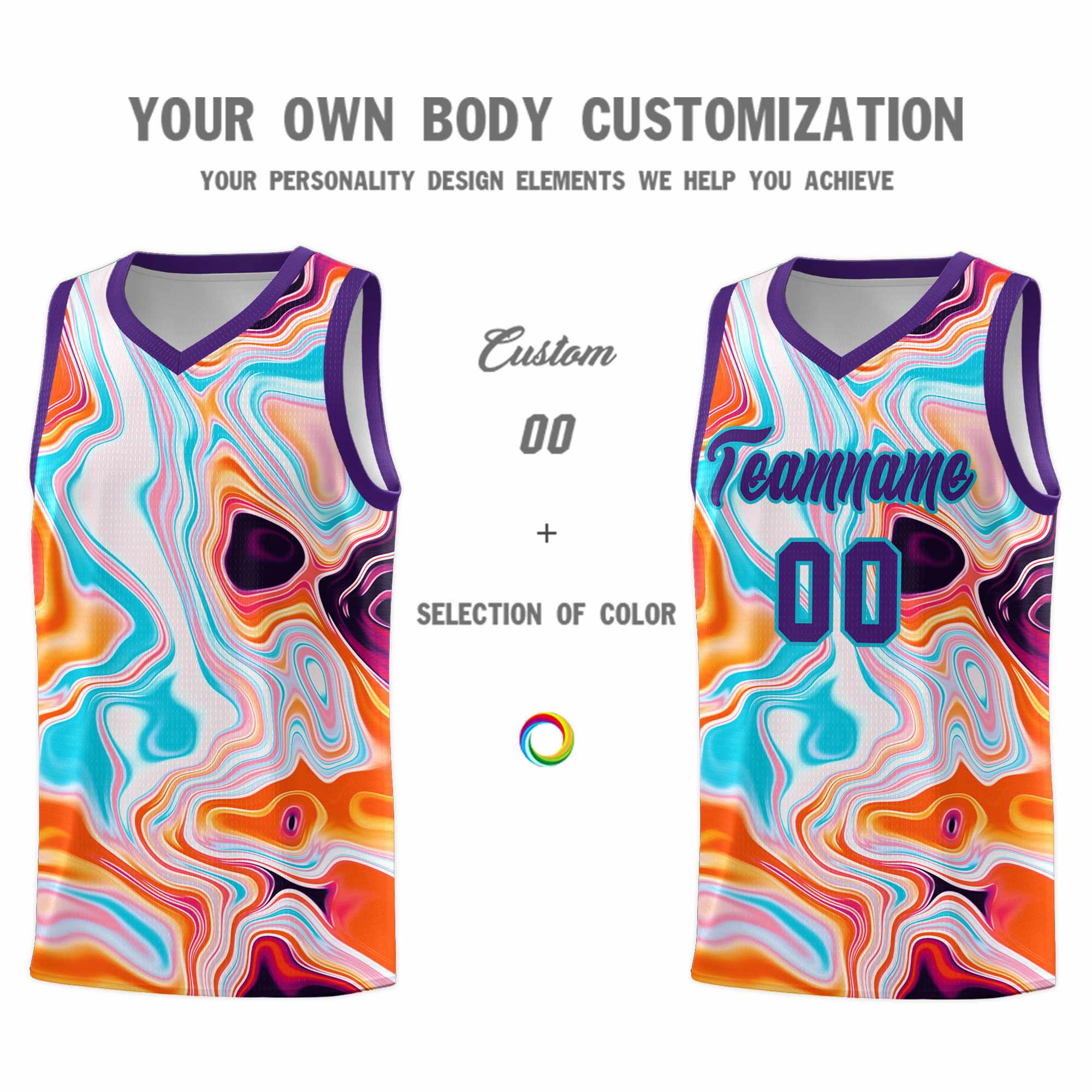 Custom Purple Fluid Painting Pattern Sports Uniform Basketball Jersey