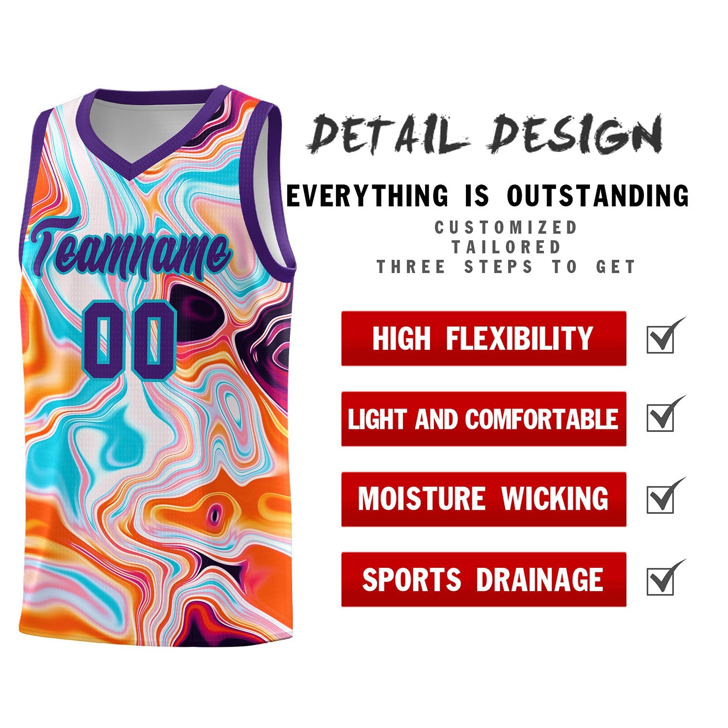 Custom Purple Fluid Painting Pattern Sports Uniform Basketball Jersey