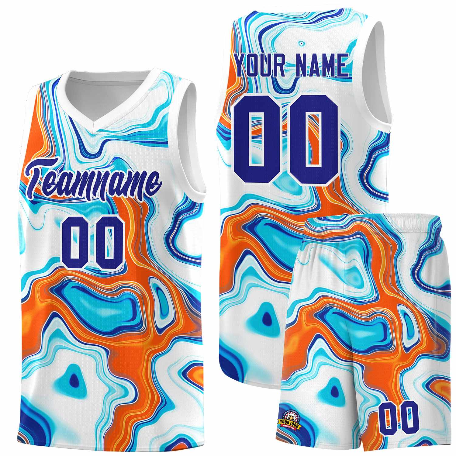 Custom White Fluid Painting Pattern Sports Uniform Basketball Jersey