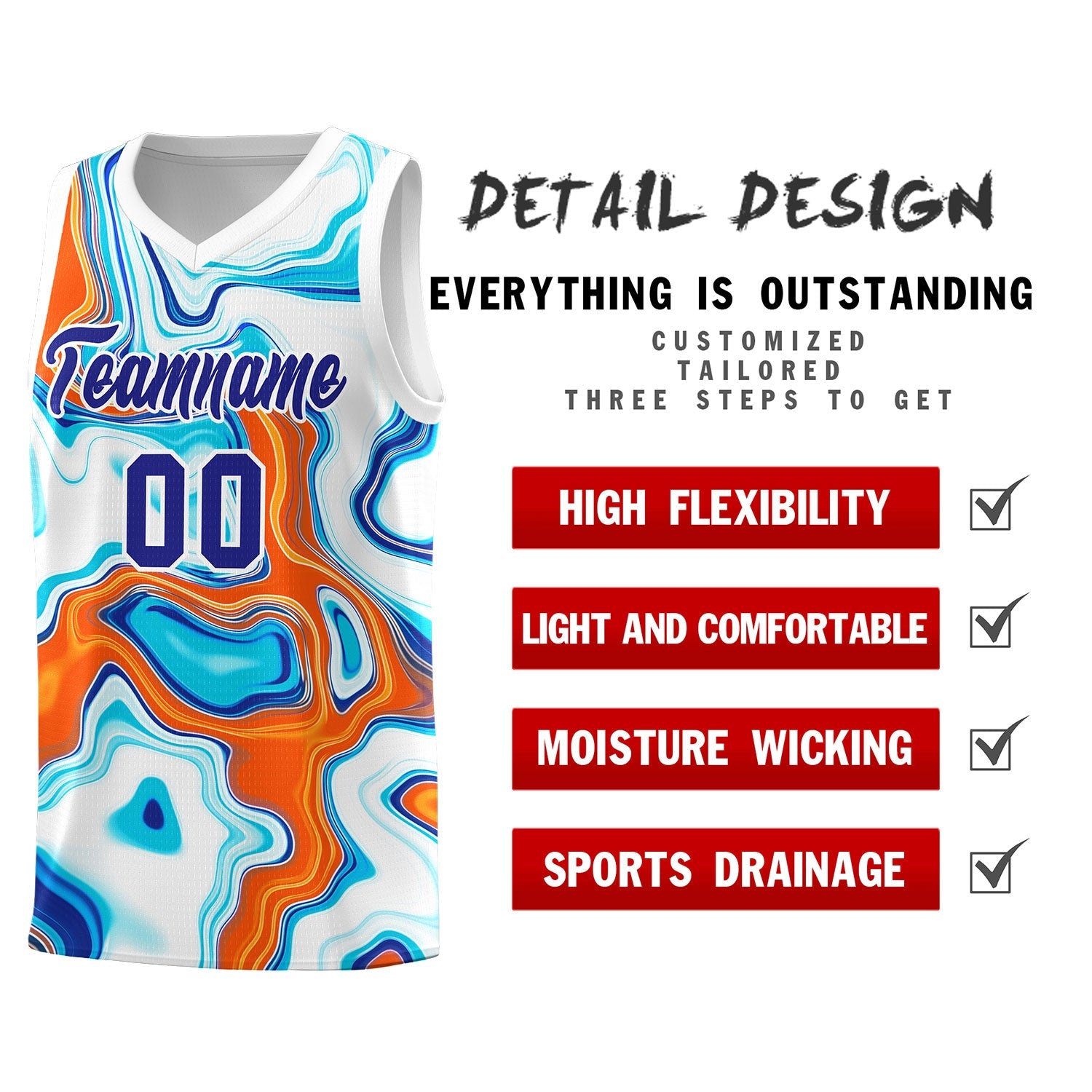 Custom White Fluid Painting Pattern Sports Uniform Basketball Jersey