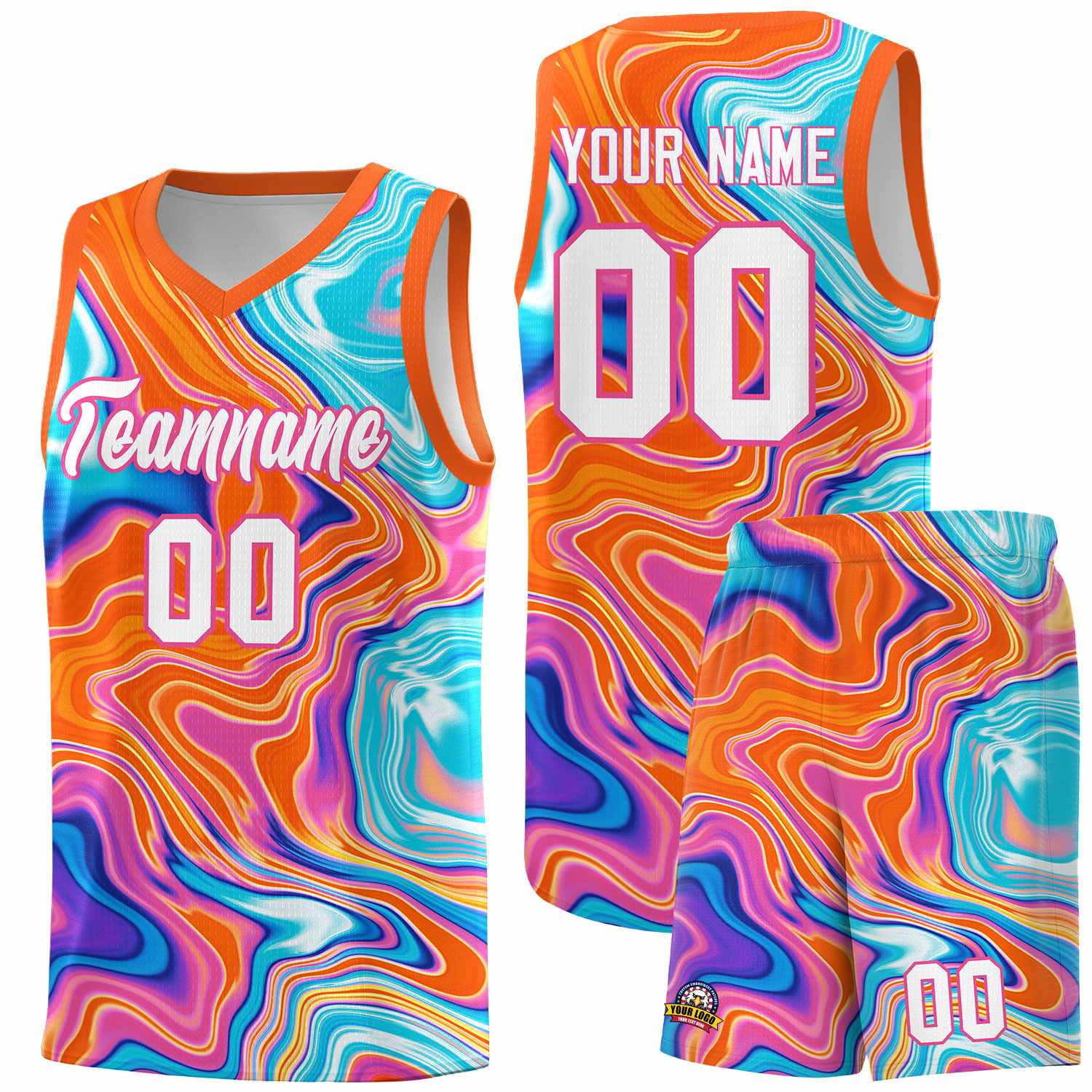 Custom Orange Fluid Painting Pattern Sports Uniform Basketball Jersey