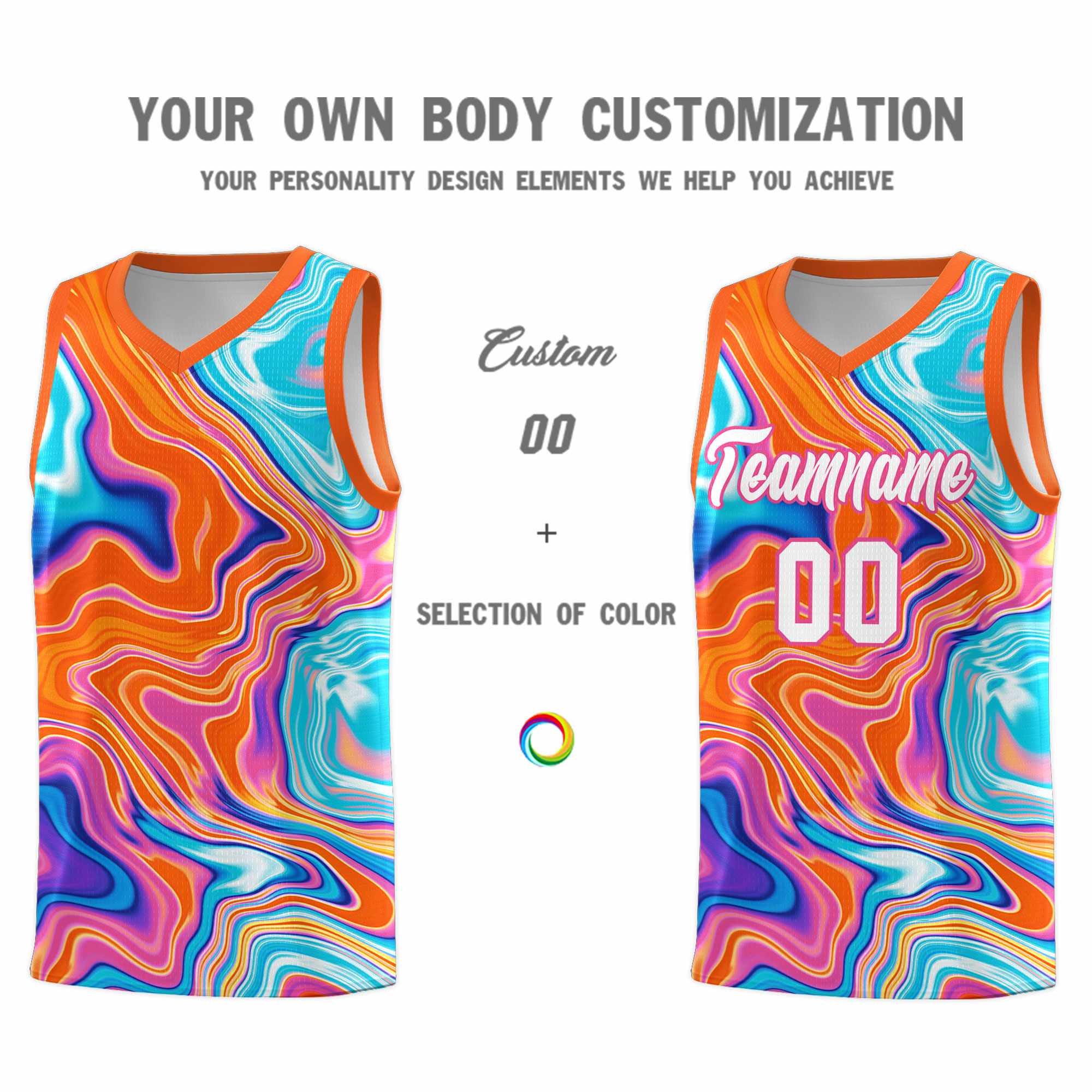 Custom Orange Fluid Painting Pattern Sports Uniform Basketball Jersey