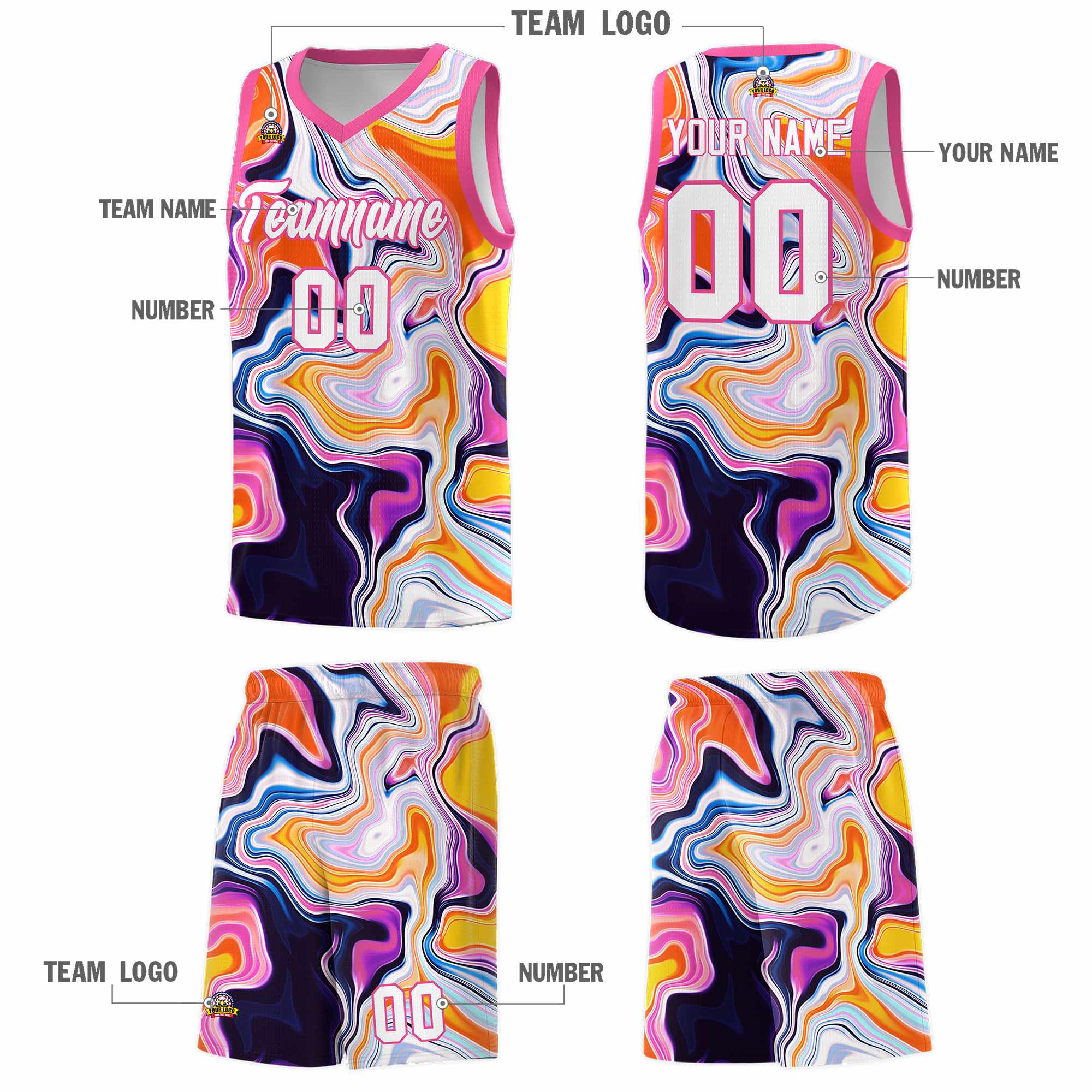 Custom Pink Fluid Painting Pattern Sports Uniform Basketball Jersey