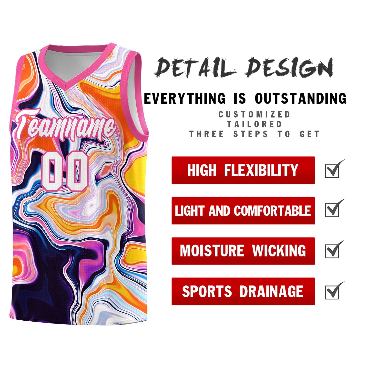 Custom Pink Fluid Painting Pattern Sports Uniform Basketball Jersey