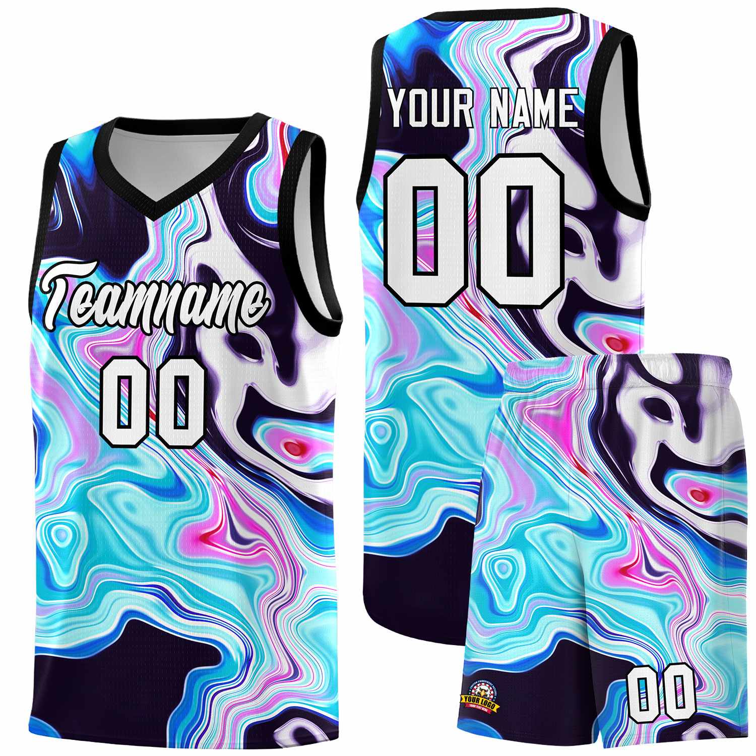 Custom Black Fluid Painting Pattern Sports Uniform Basketball Jersey