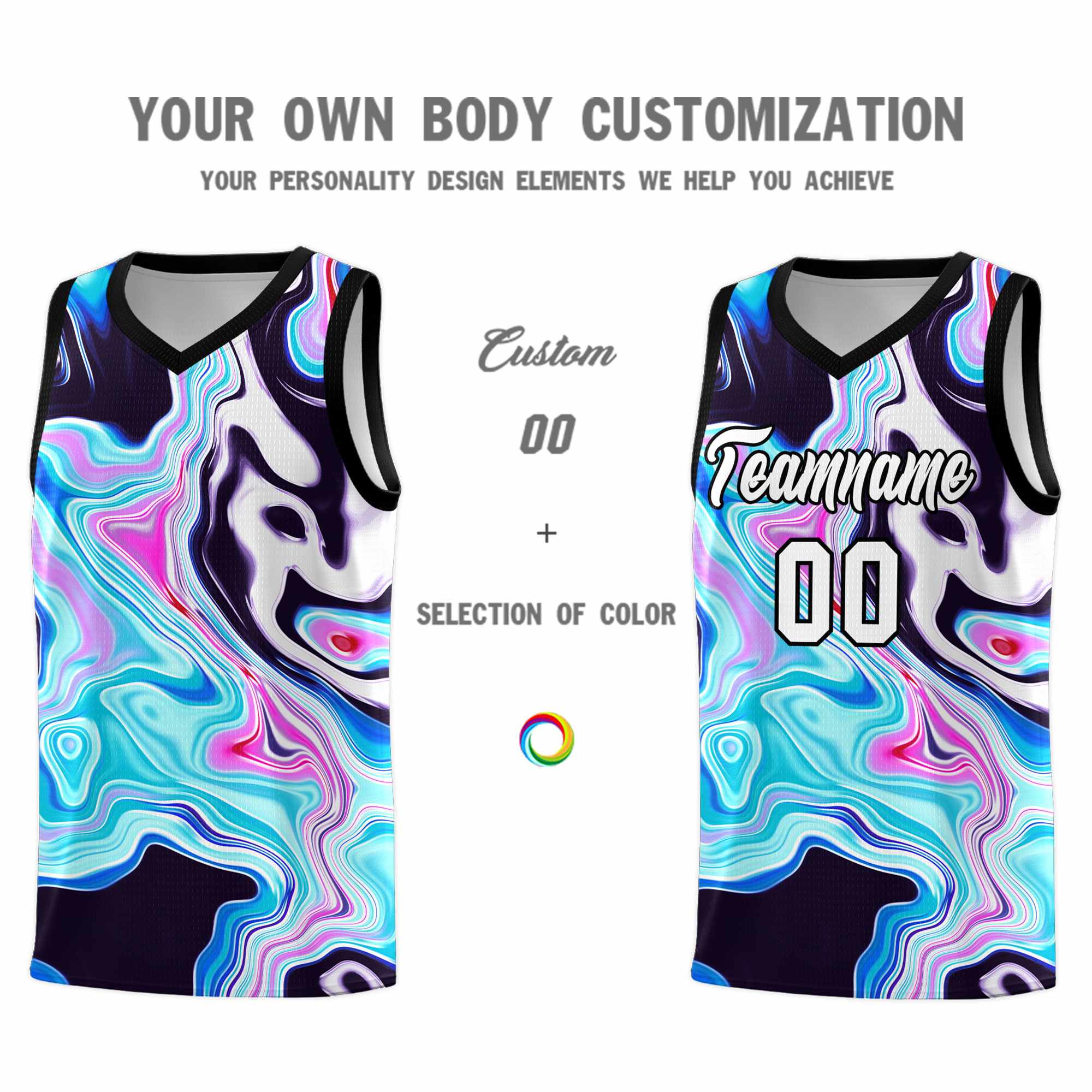 Custom Black Fluid Painting Pattern Sports Uniform Basketball Jersey